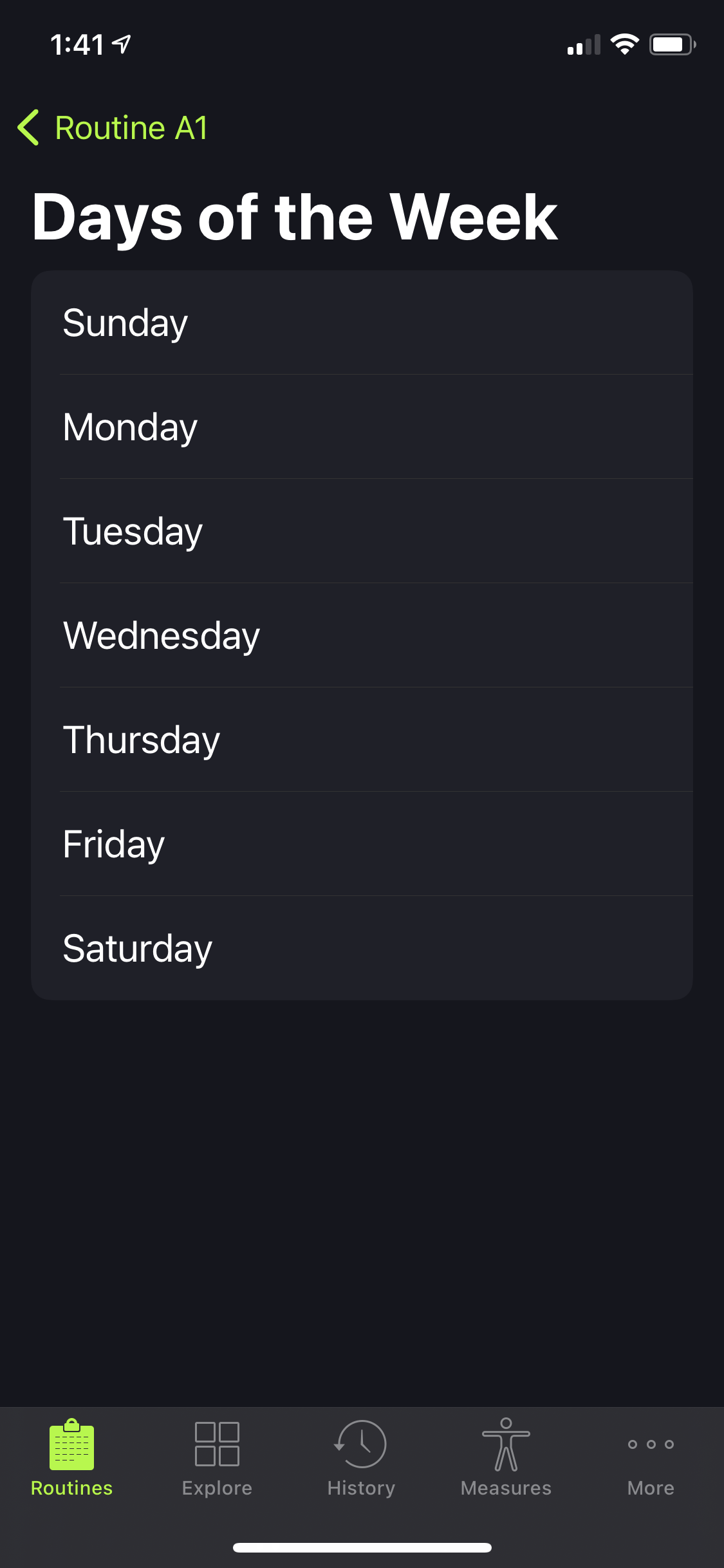 Screenshot of Select days