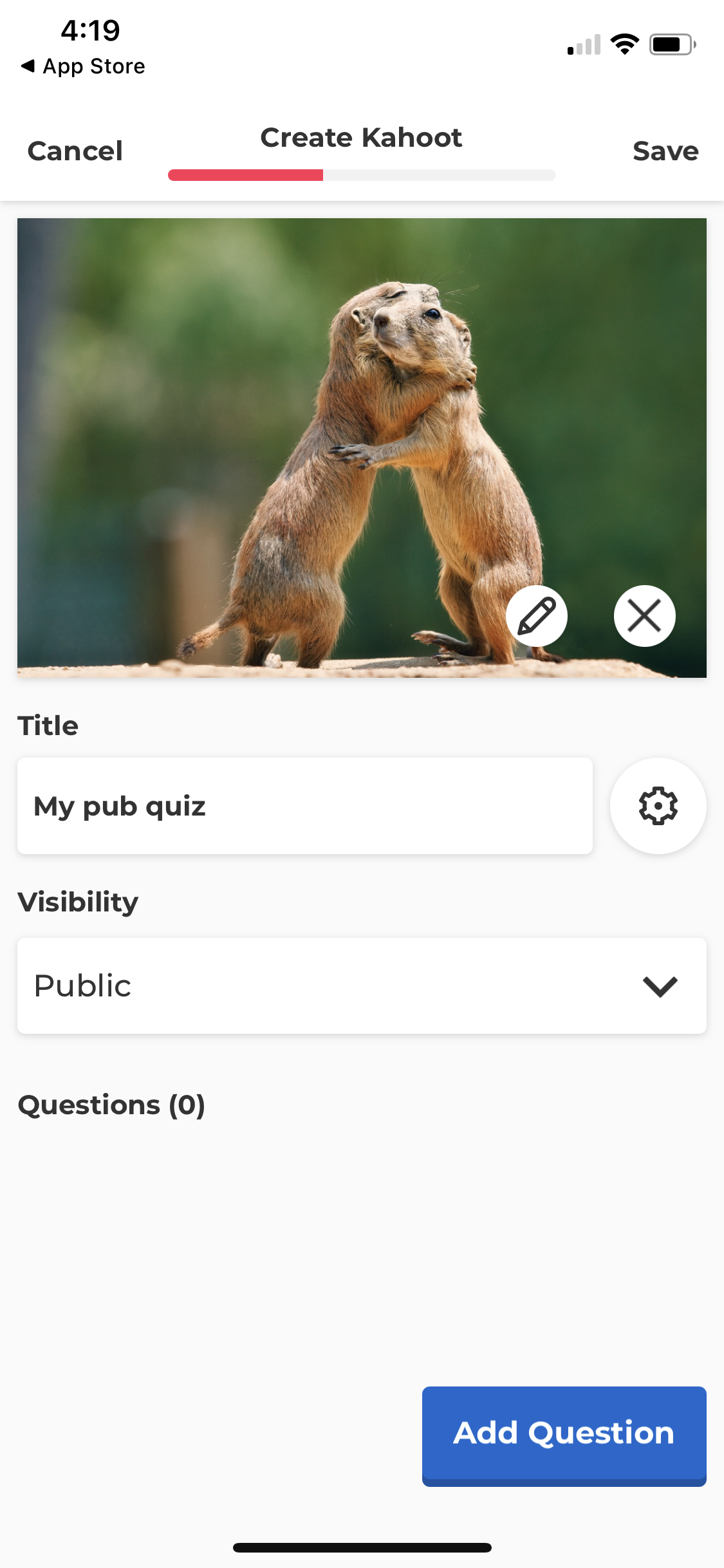 Screenshot of Create quiz