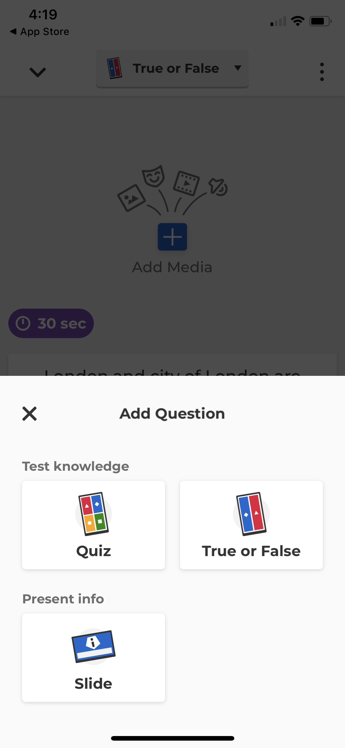 Screenshot of Add question