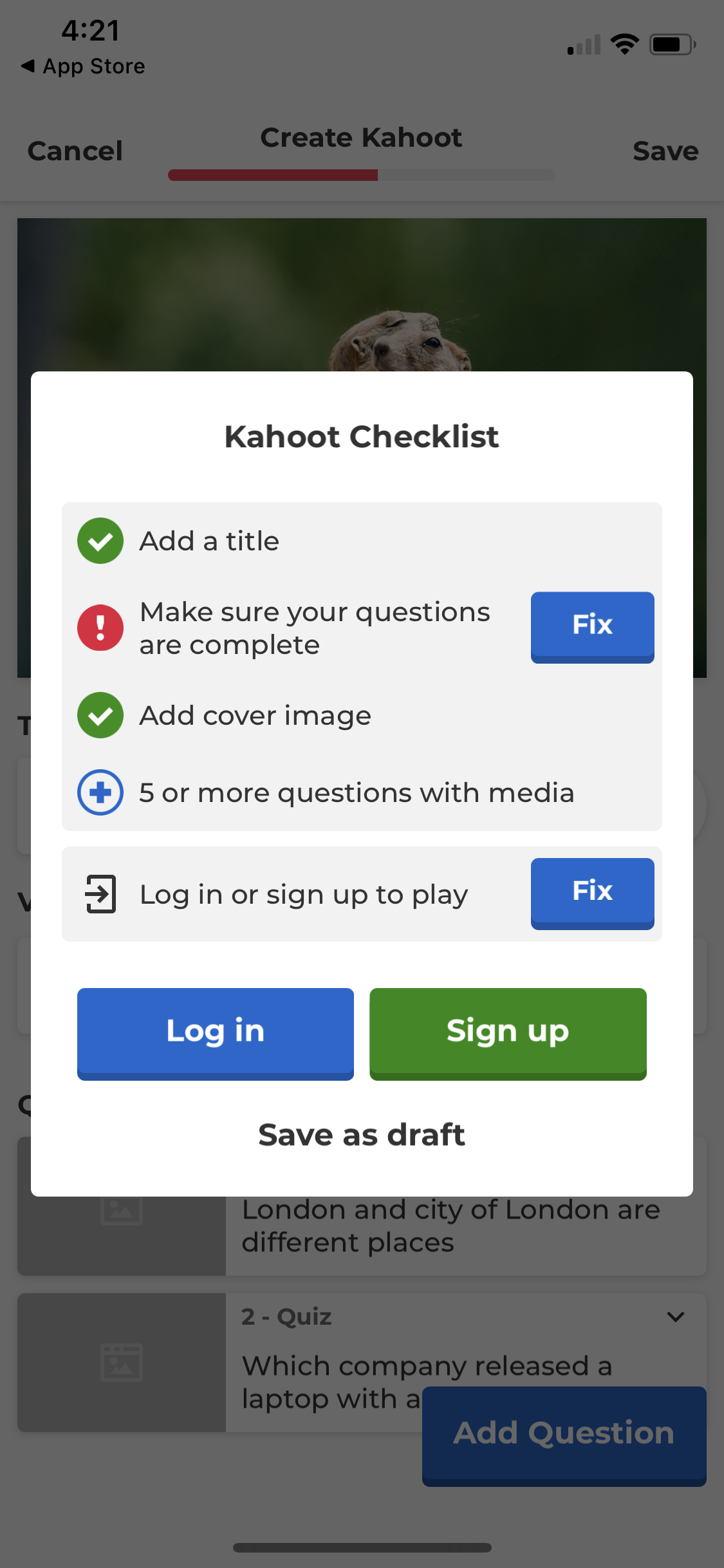 Screenshot of Checklist