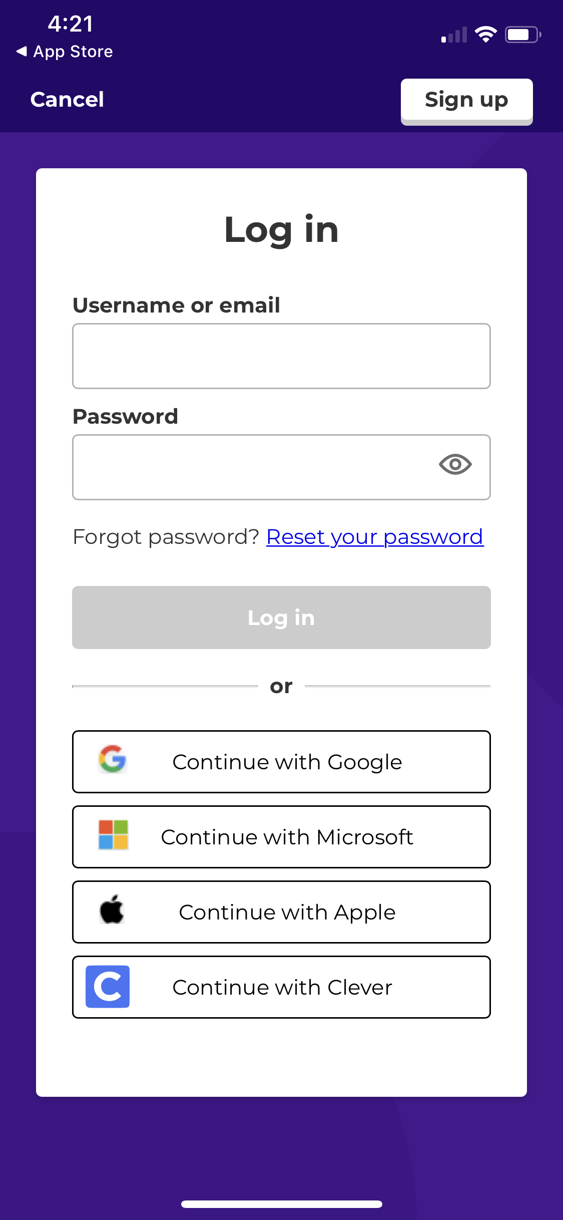 Screenshot of Login