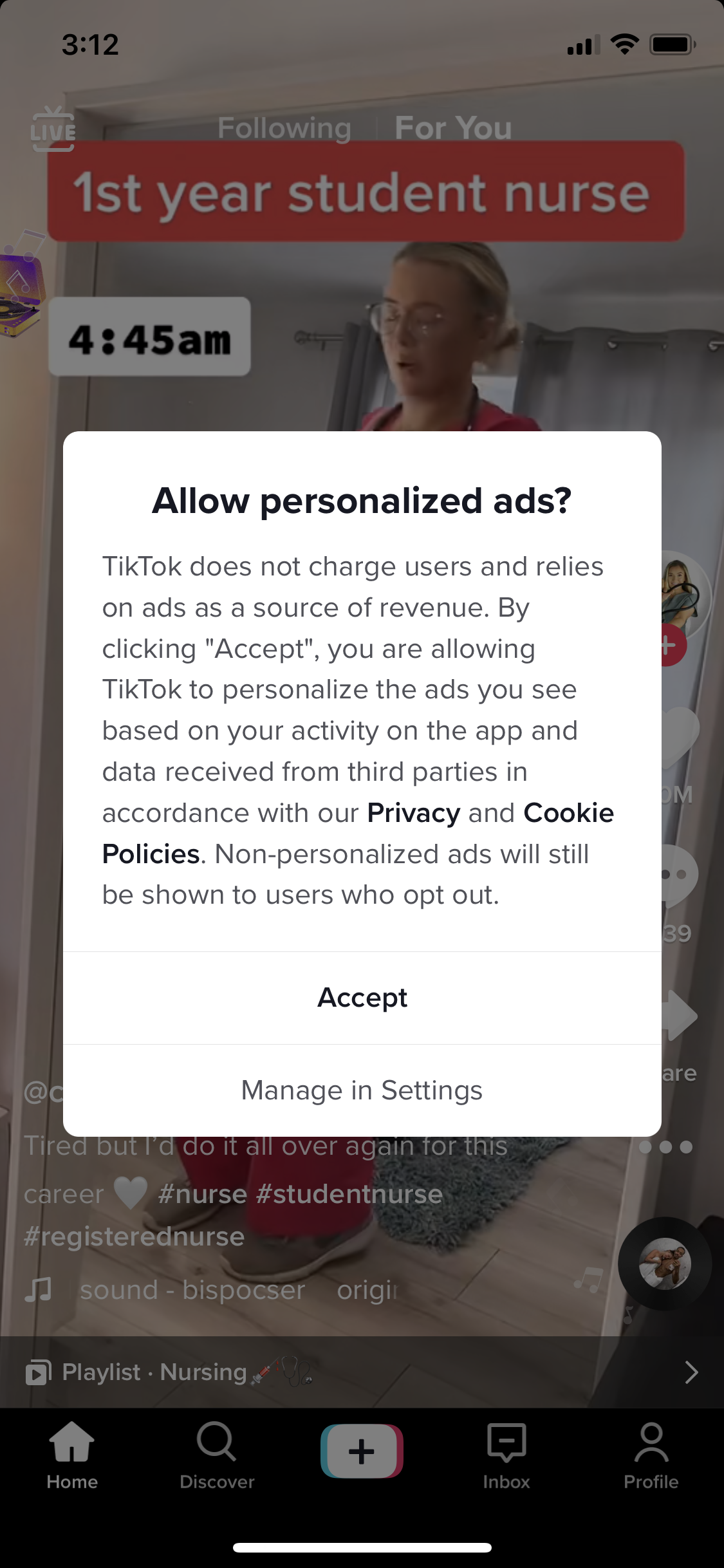 Screenshot of Enable personalized ads