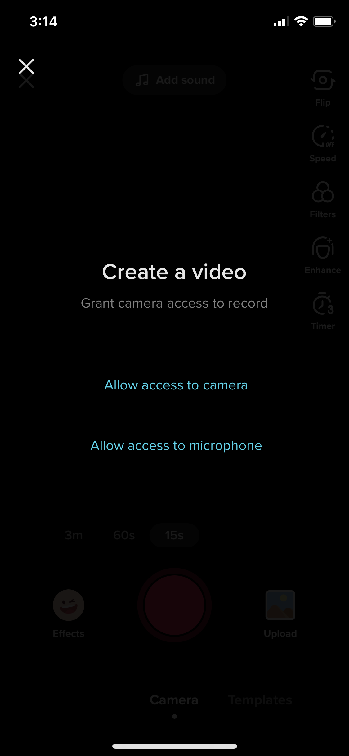 Screenshot of Enable camera