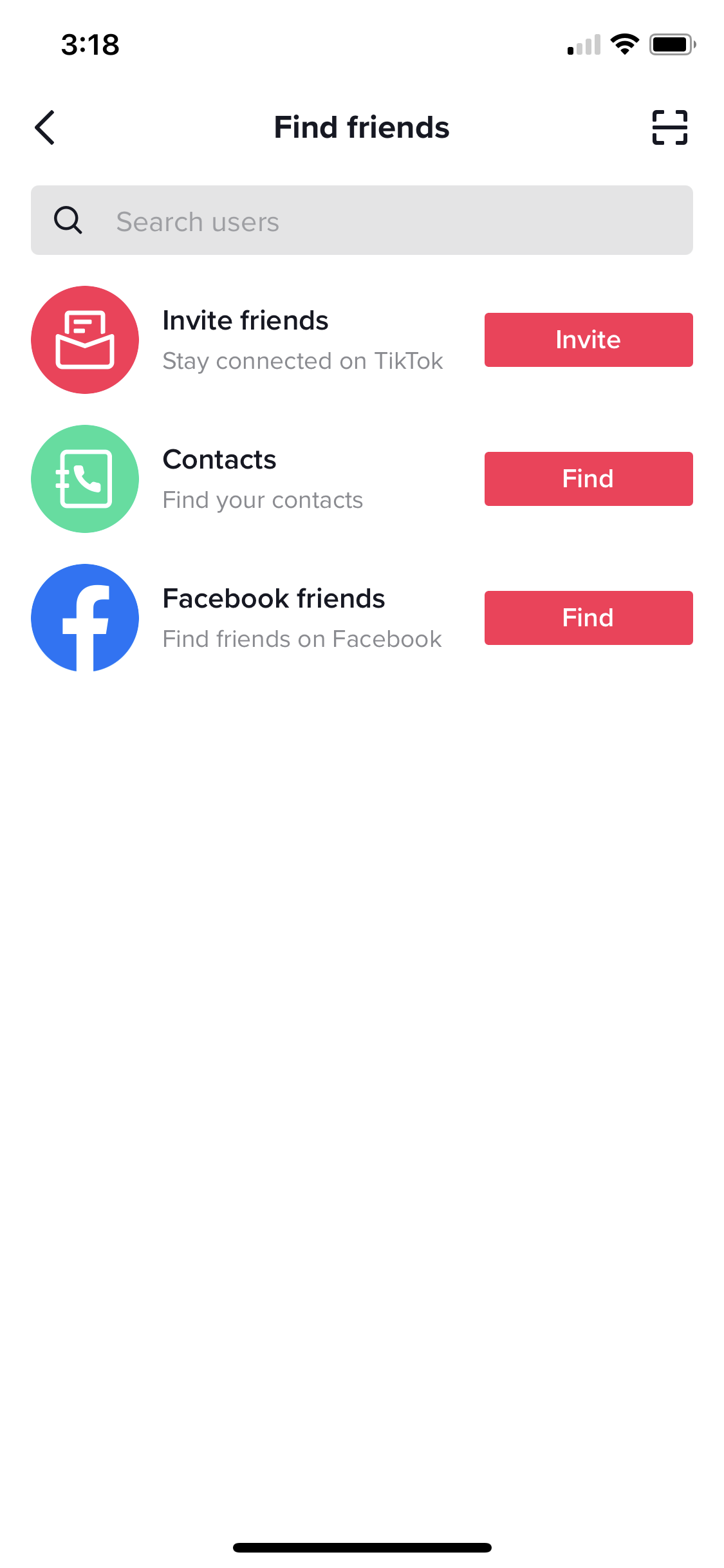 Screenshot of Find friends