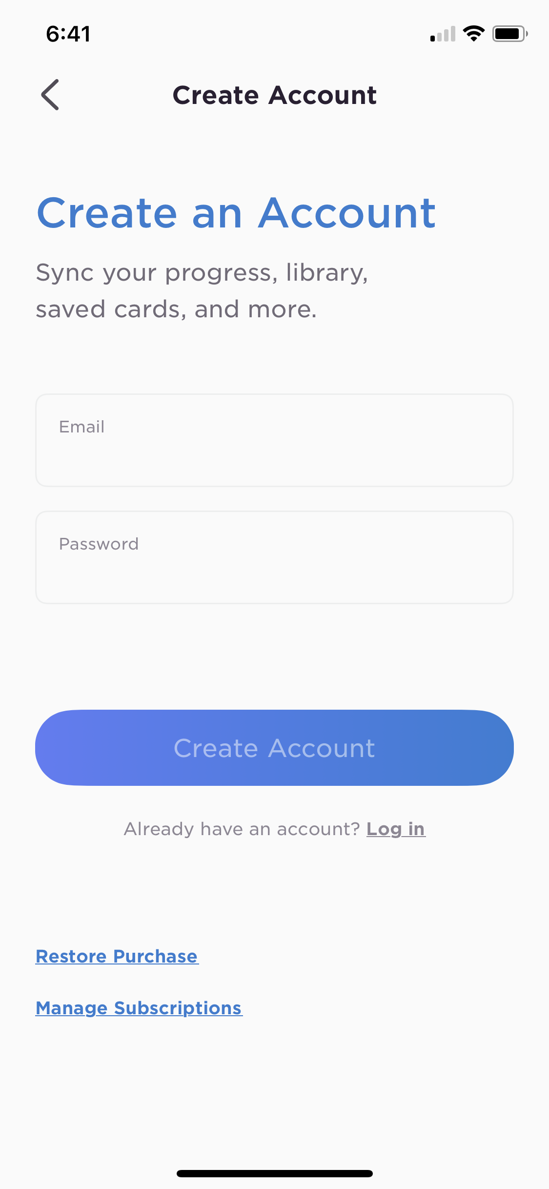 Screenshot of Create account