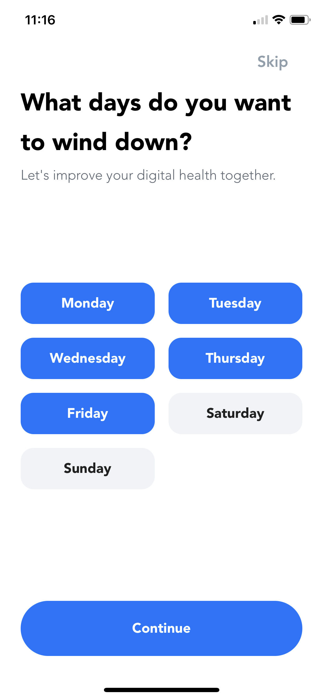 Screenshot of Select days