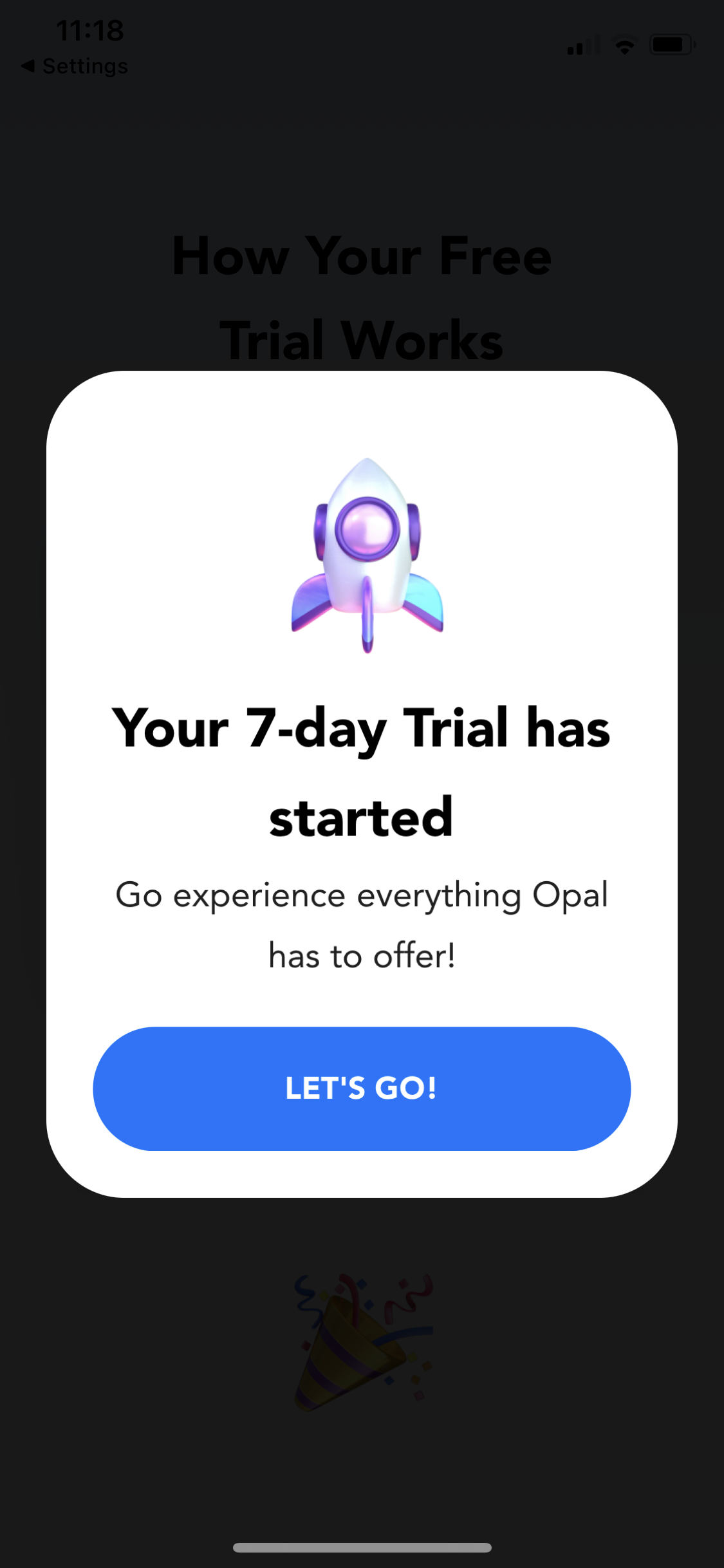 Screenshot of Trial started