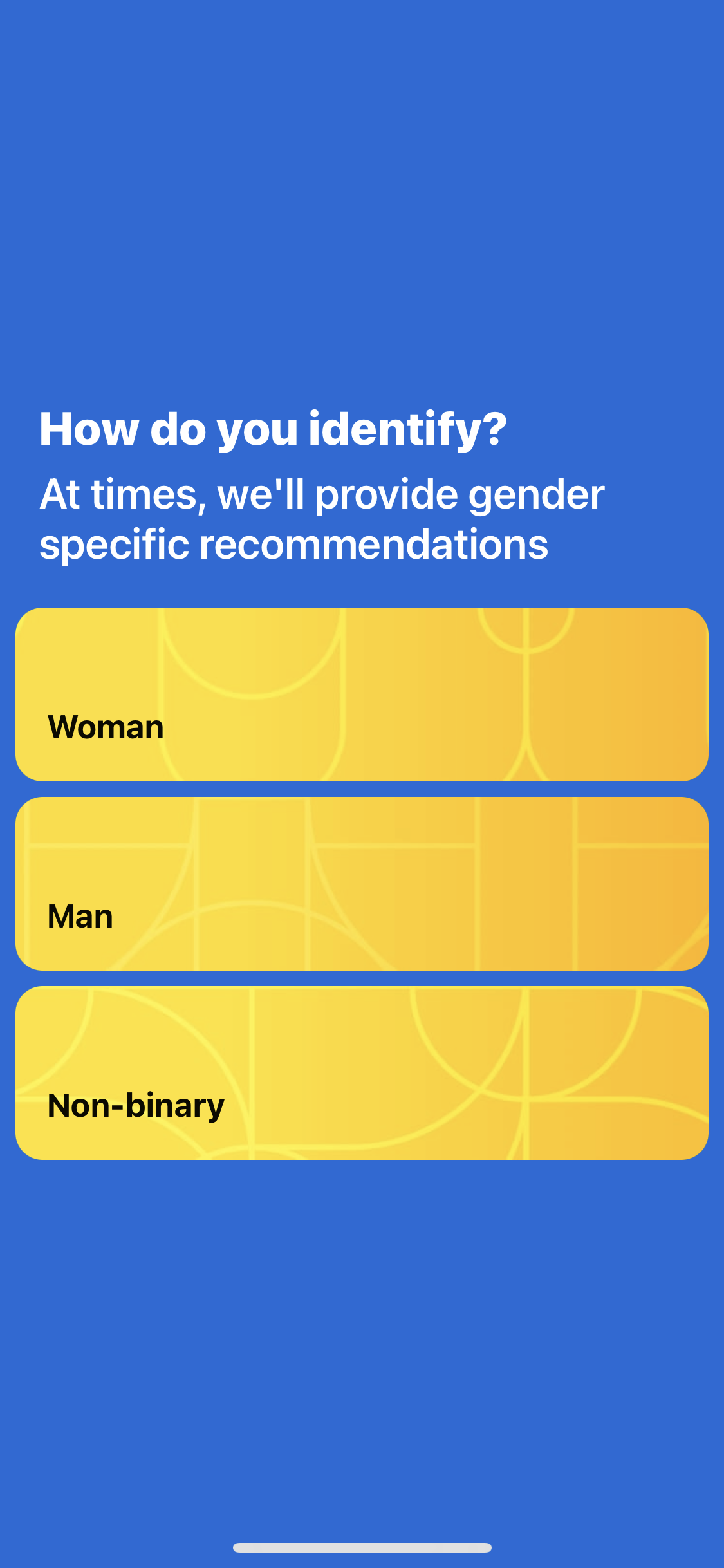 Screenshot of Select gender