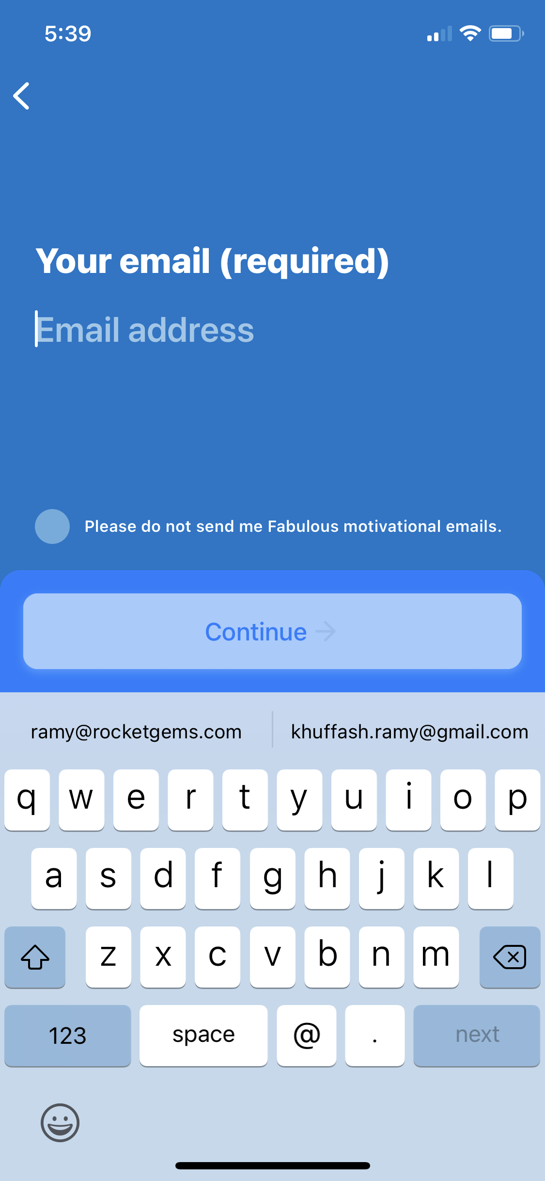 Screenshot of Enter email