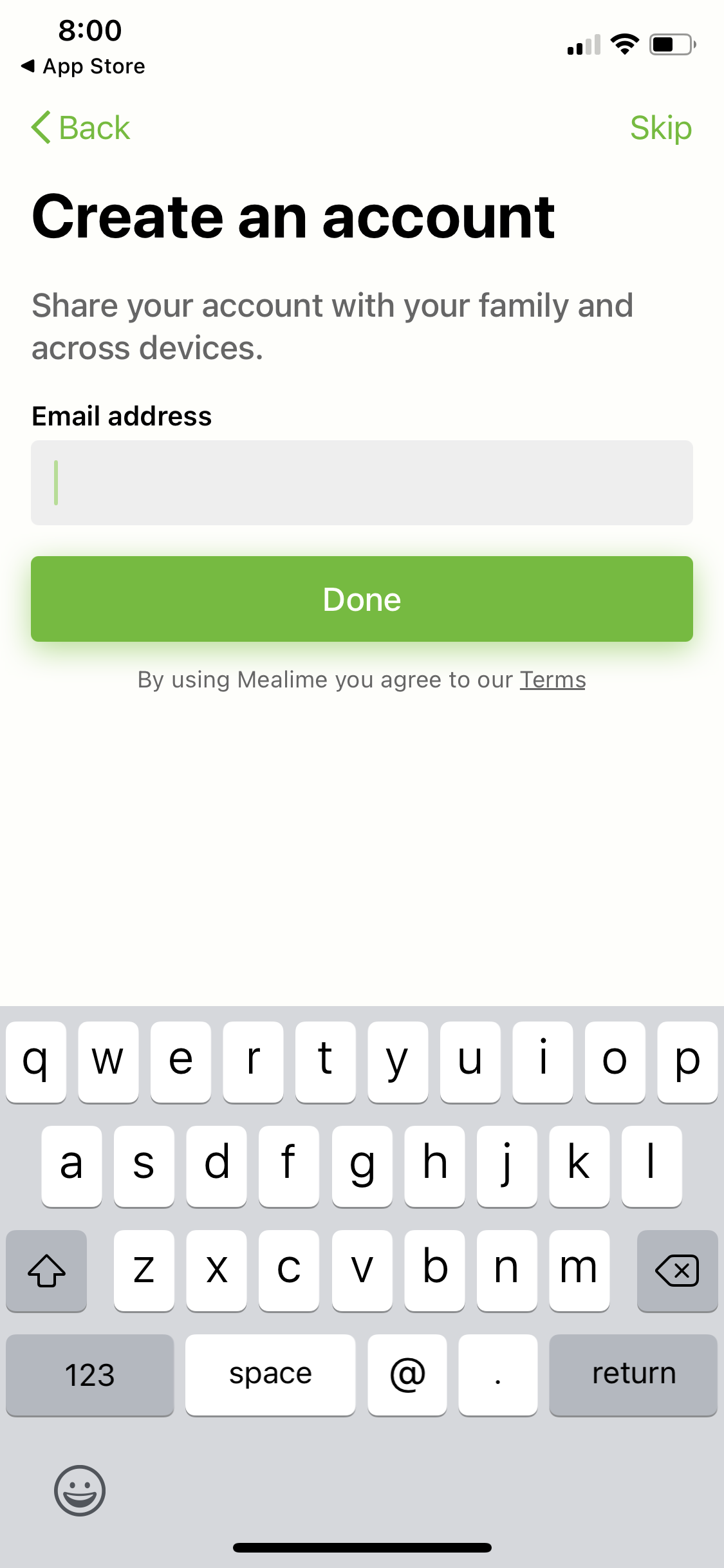 Screenshot of Sign up