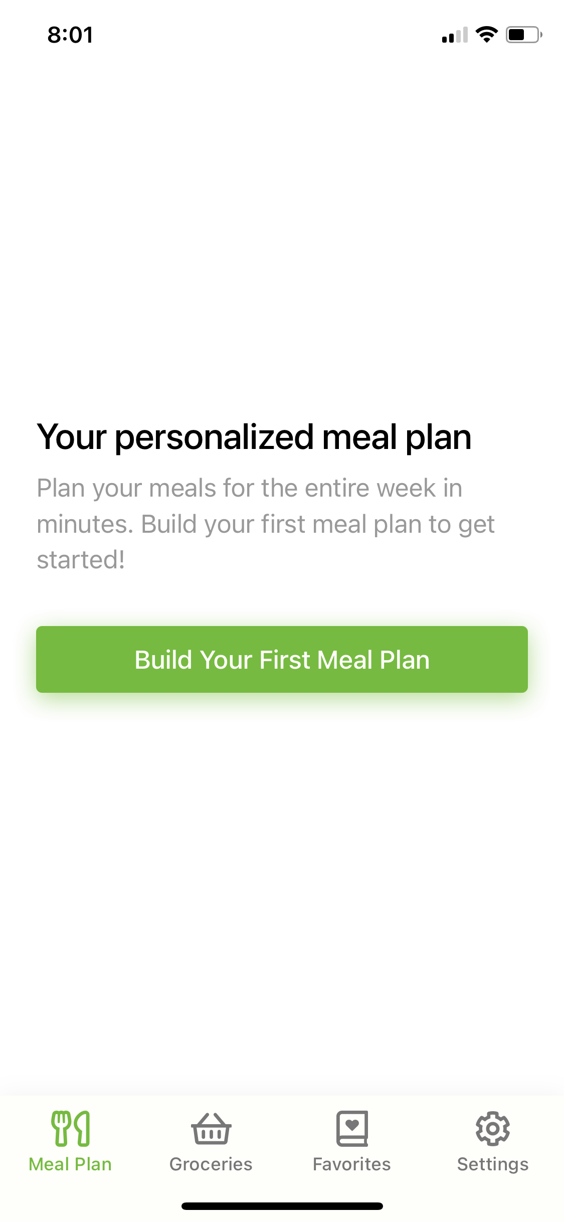 Screenshot of Meal plan