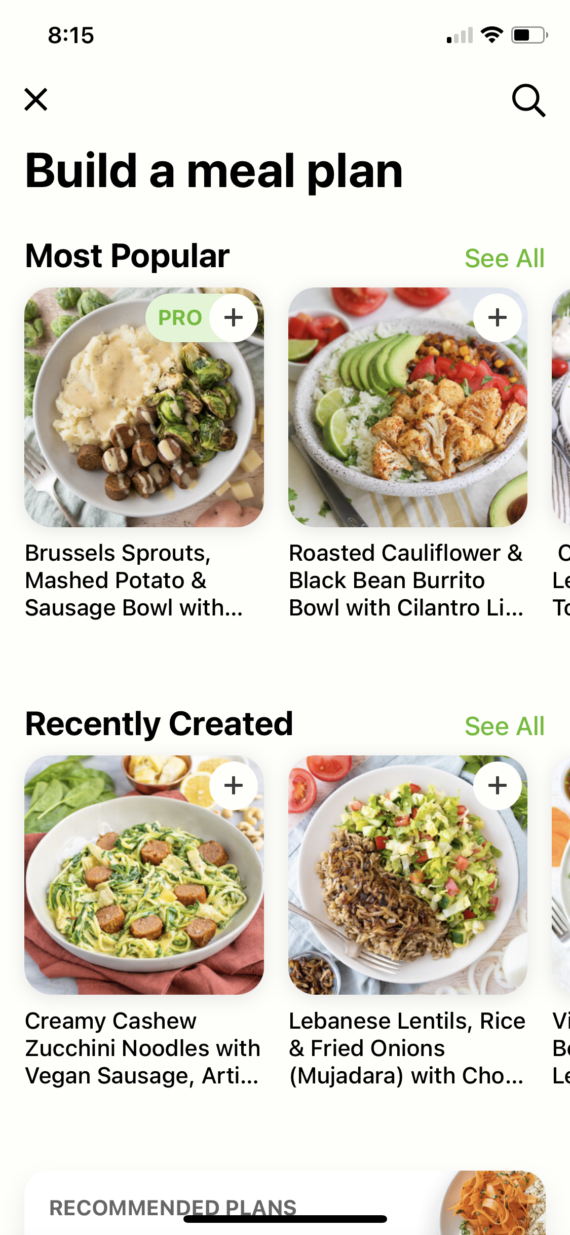 Screenshot of Select meals