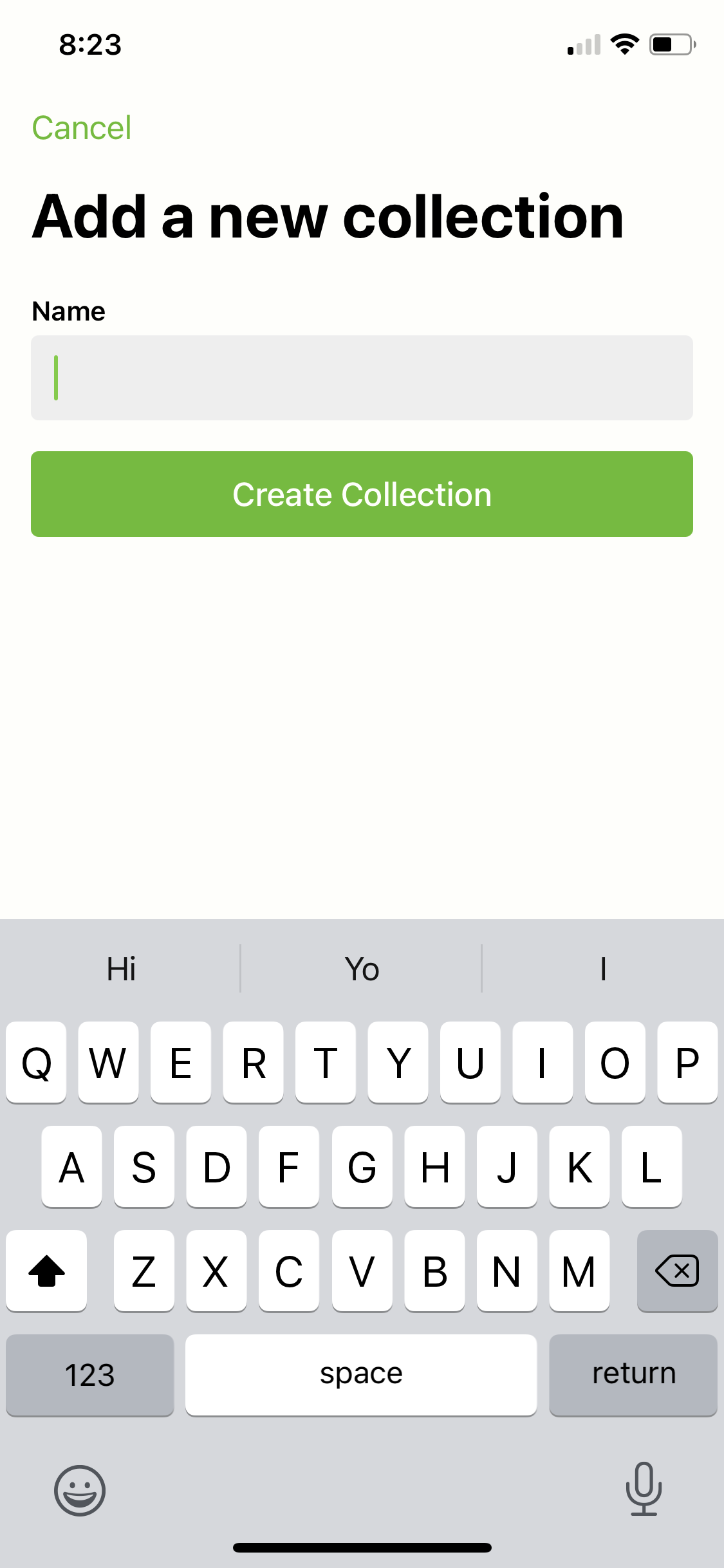 Screenshot of Create collection