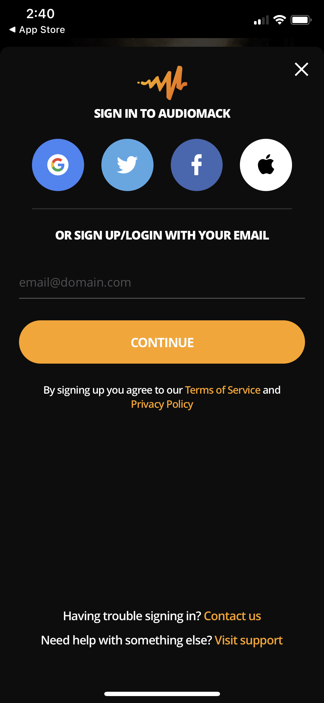 Screenshot of Sign up