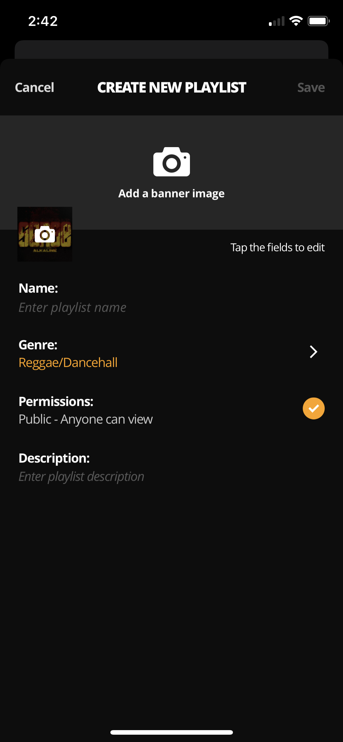 Screenshot of Create playlist