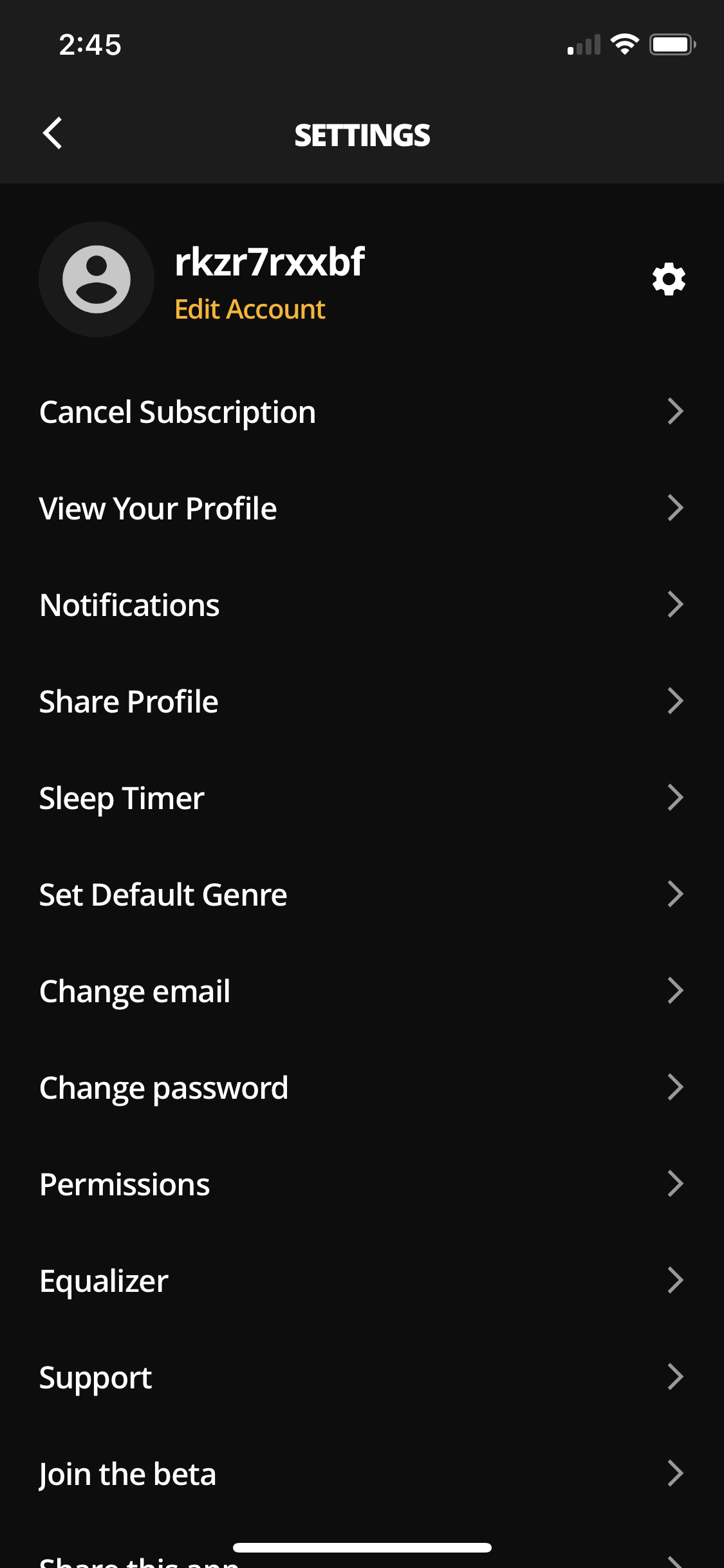 Screenshot of Settings