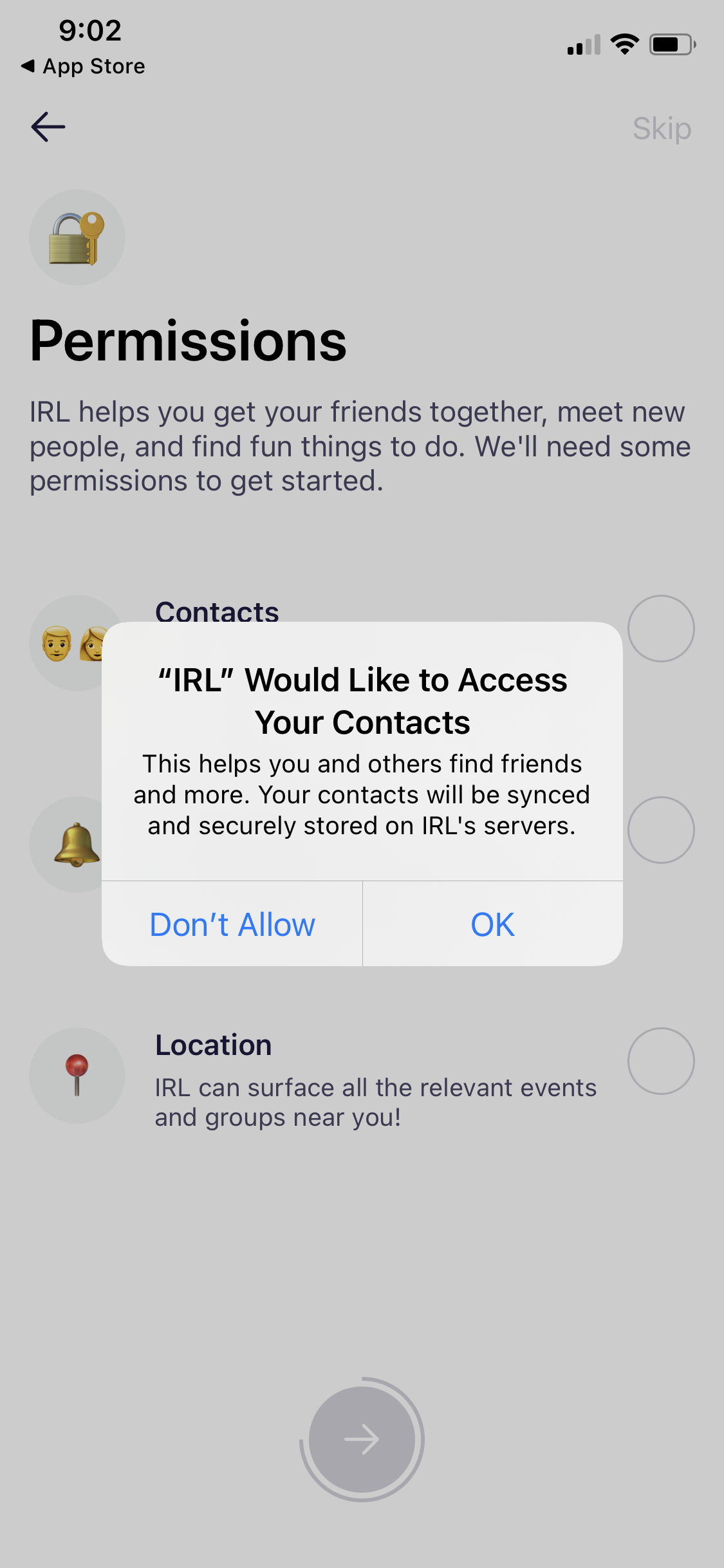 Screenshot of Allow contact access