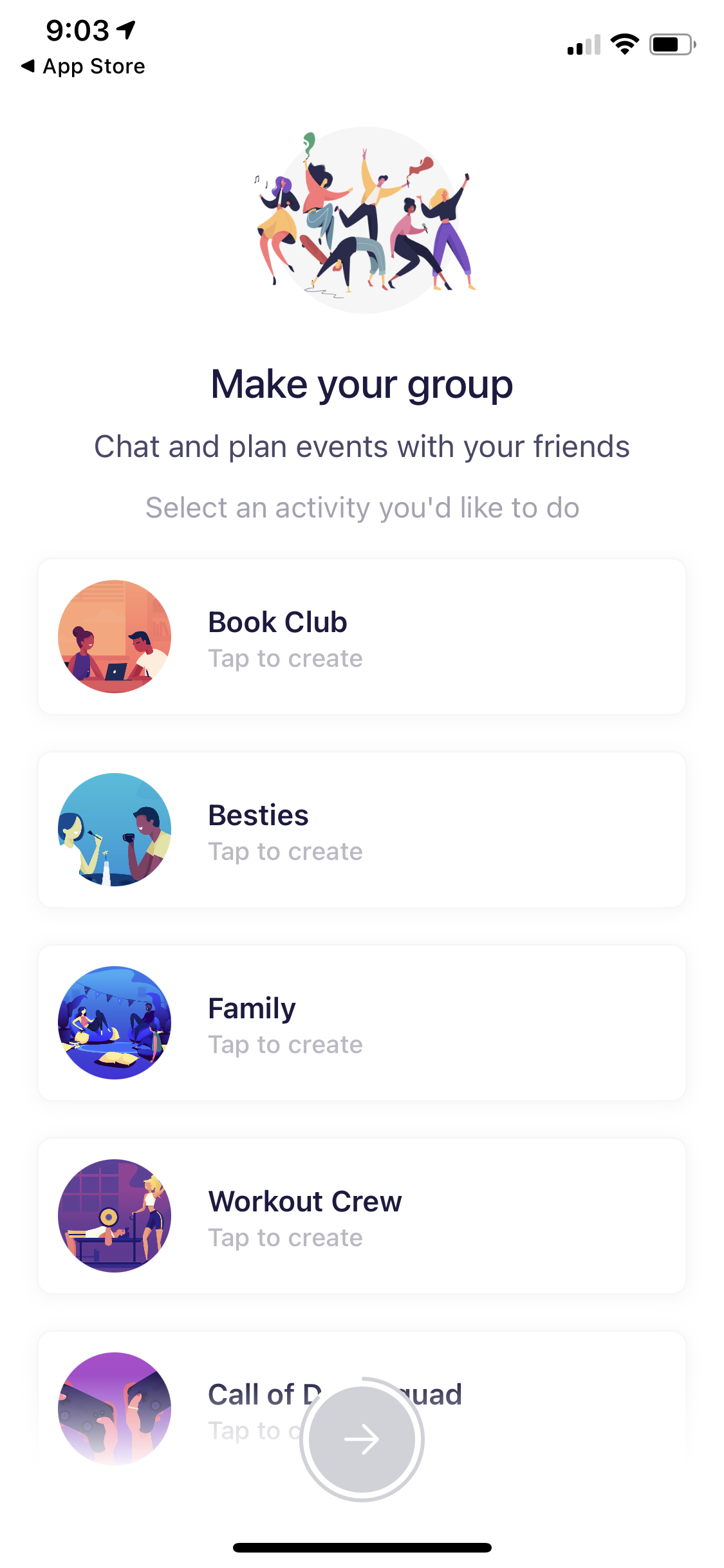 Screenshot of Create group