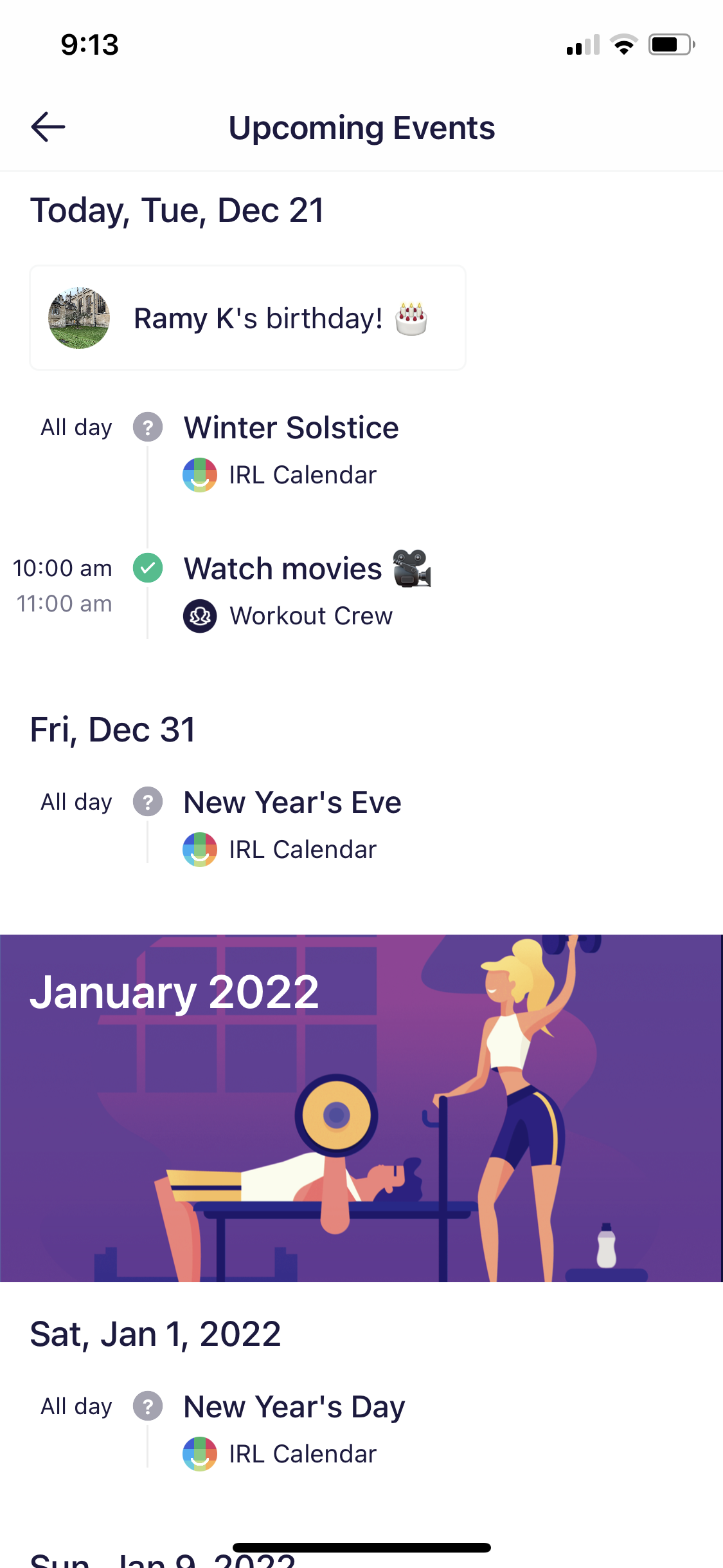 Screenshot of Events