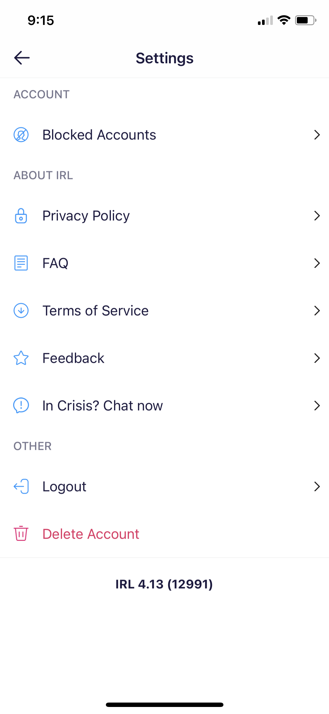 Screenshot of Settings