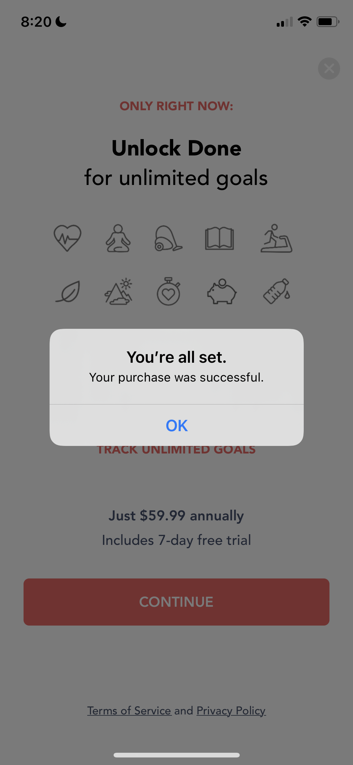 Screenshot of Purchase successful