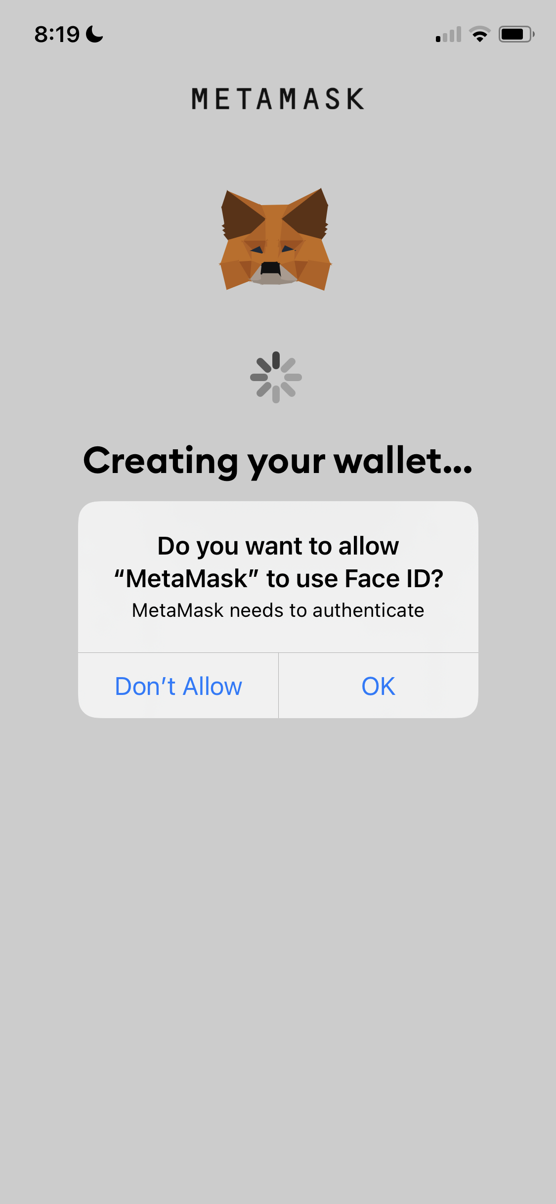 Screenshot of Enable Face ID