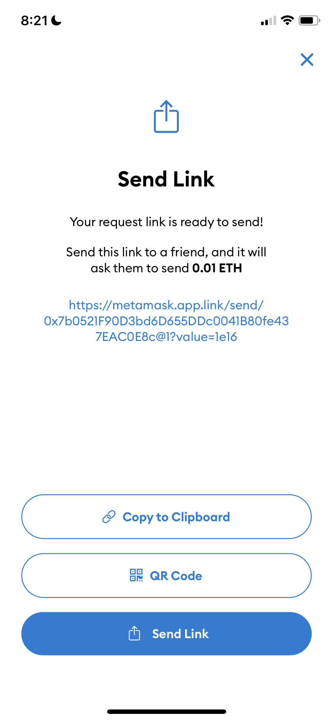 Screenshot of Send request