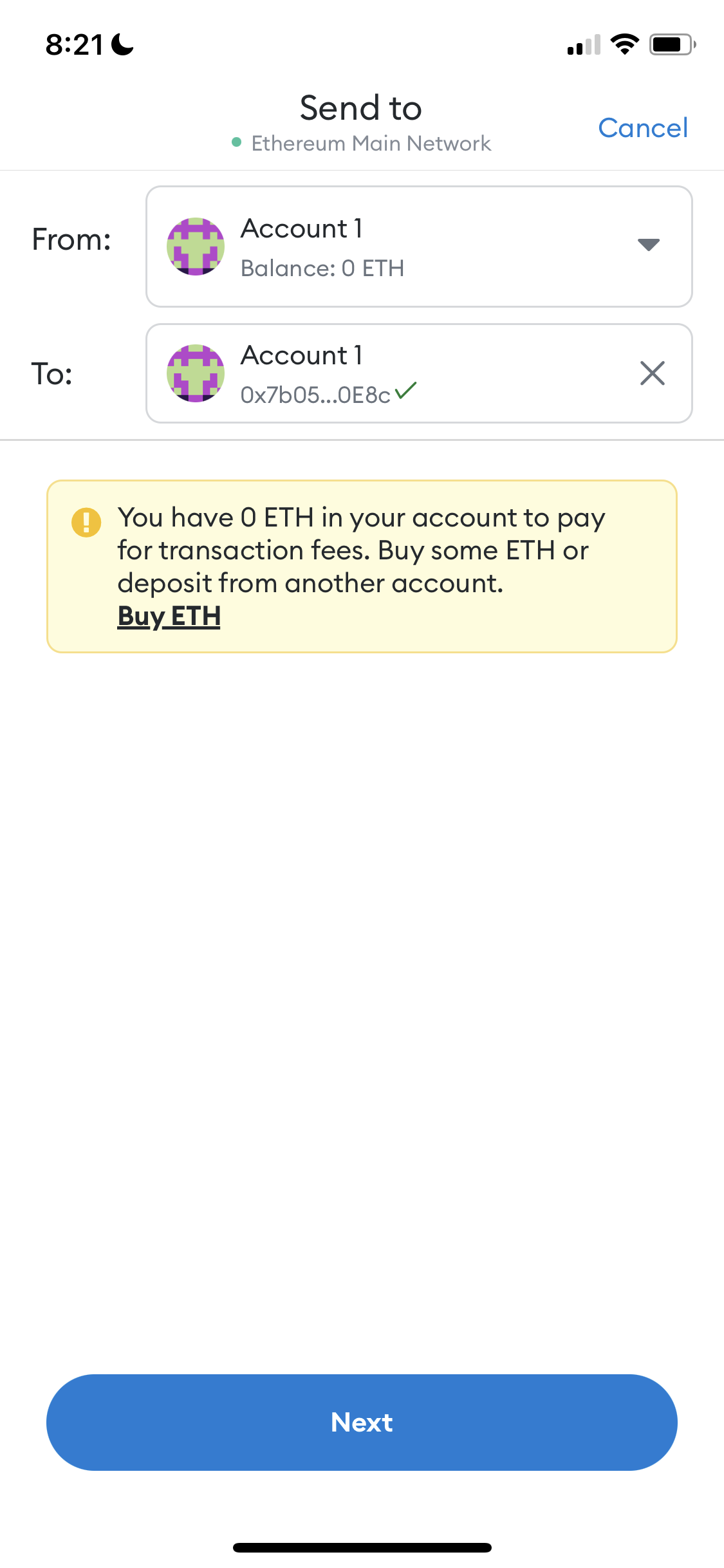 Screenshot of Send currency