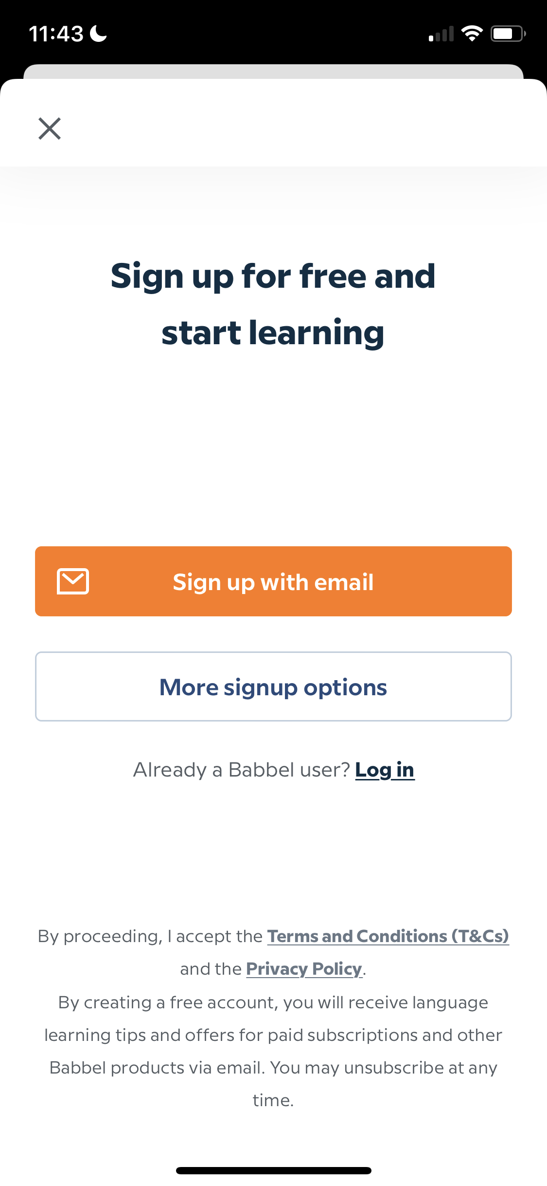 Screenshot of Sign up