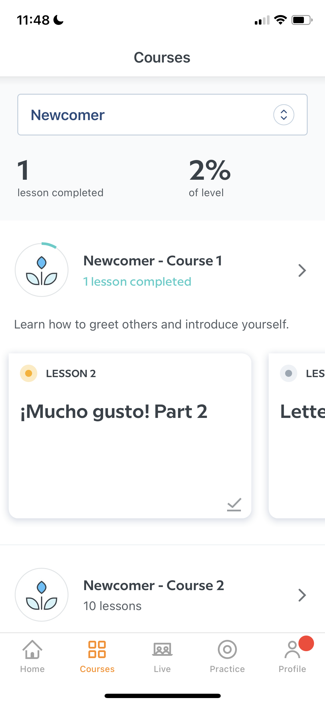 Screenshot of Courses