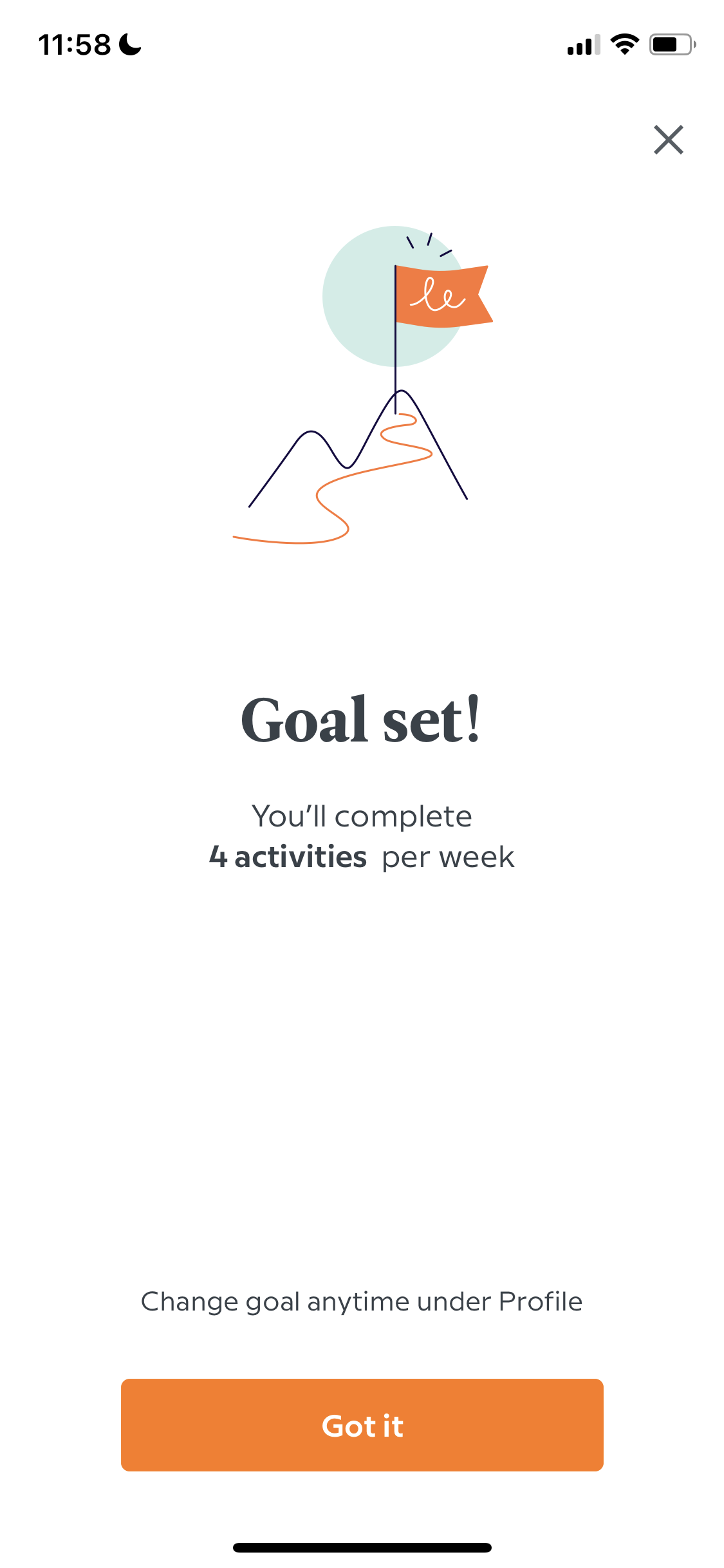 Screenshot of Set goal