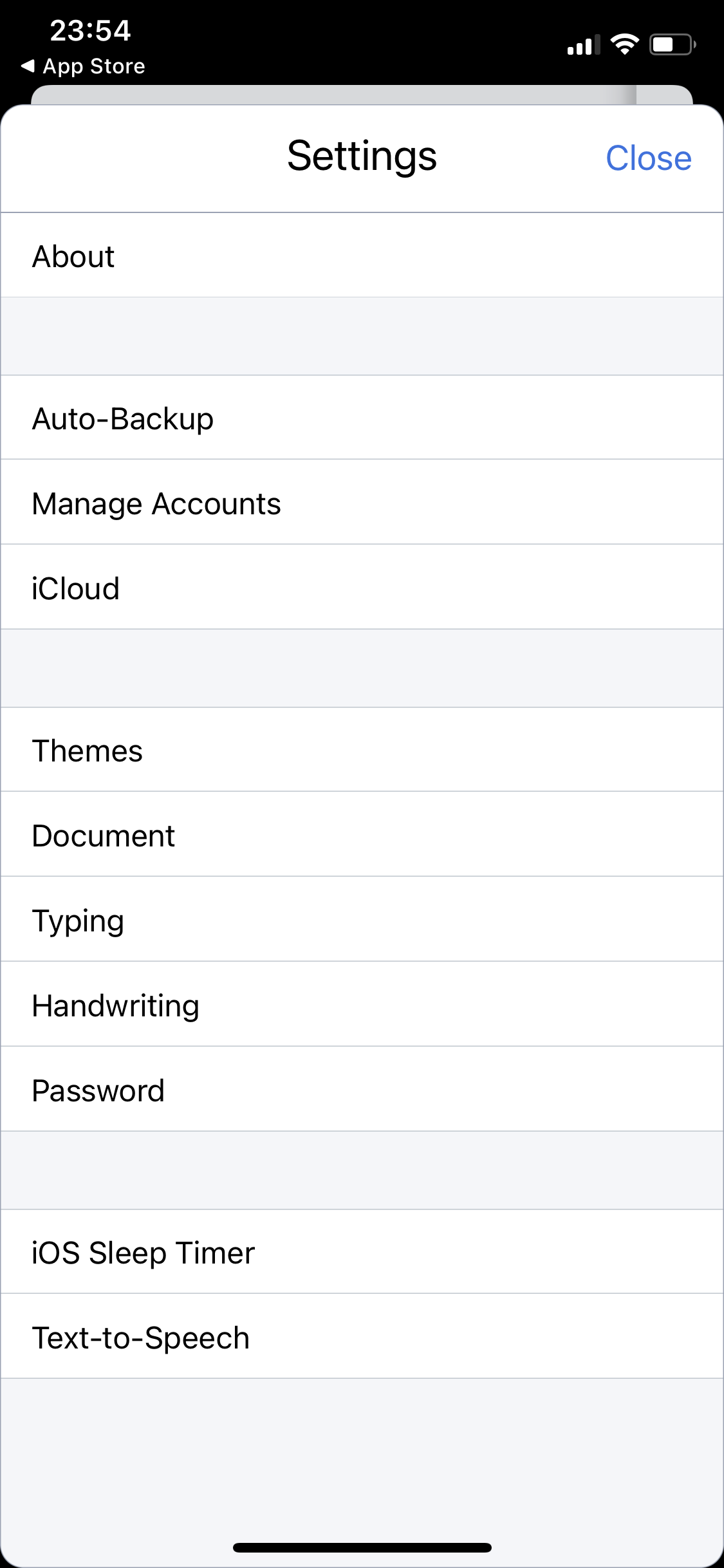 Screenshot of Settings