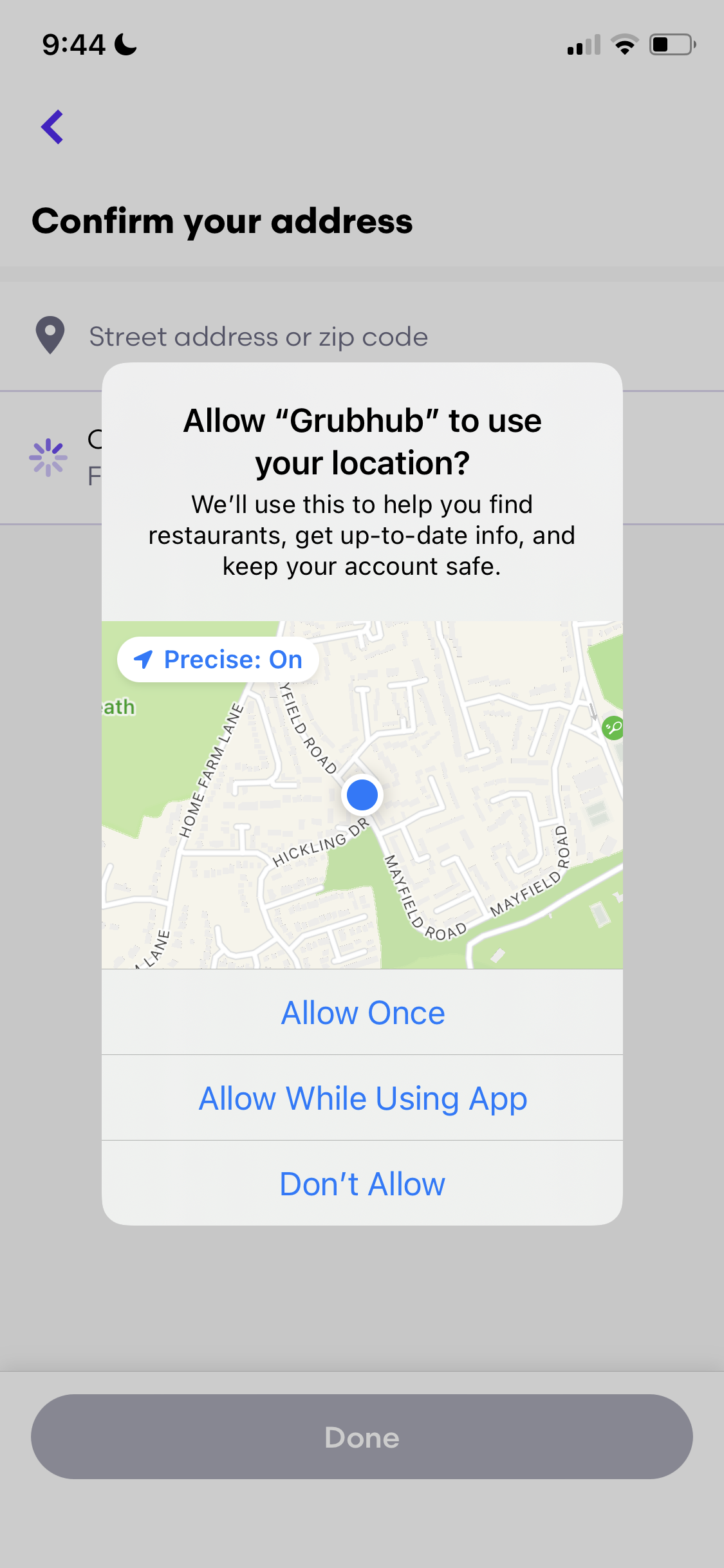 Screenshot of Enable location services