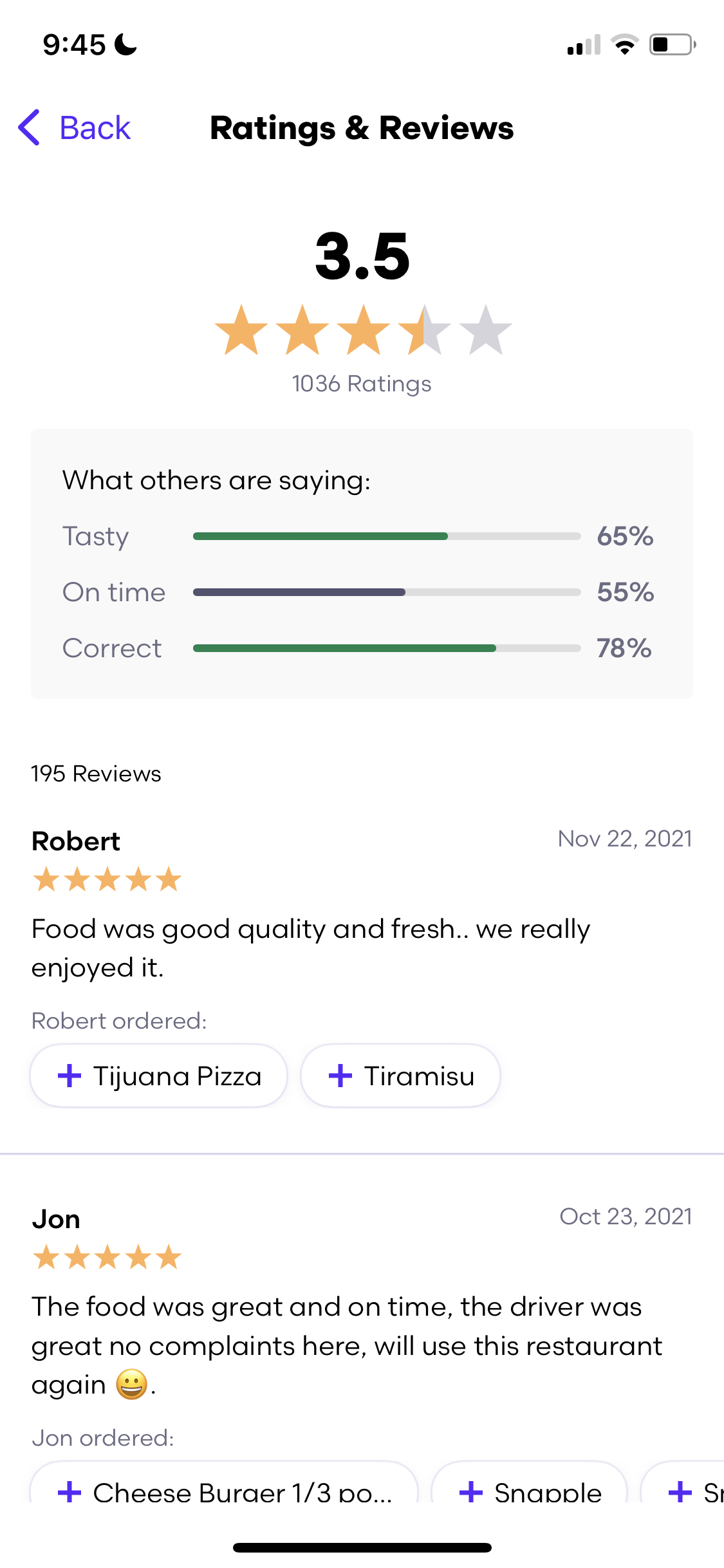 Screenshot of Reviews