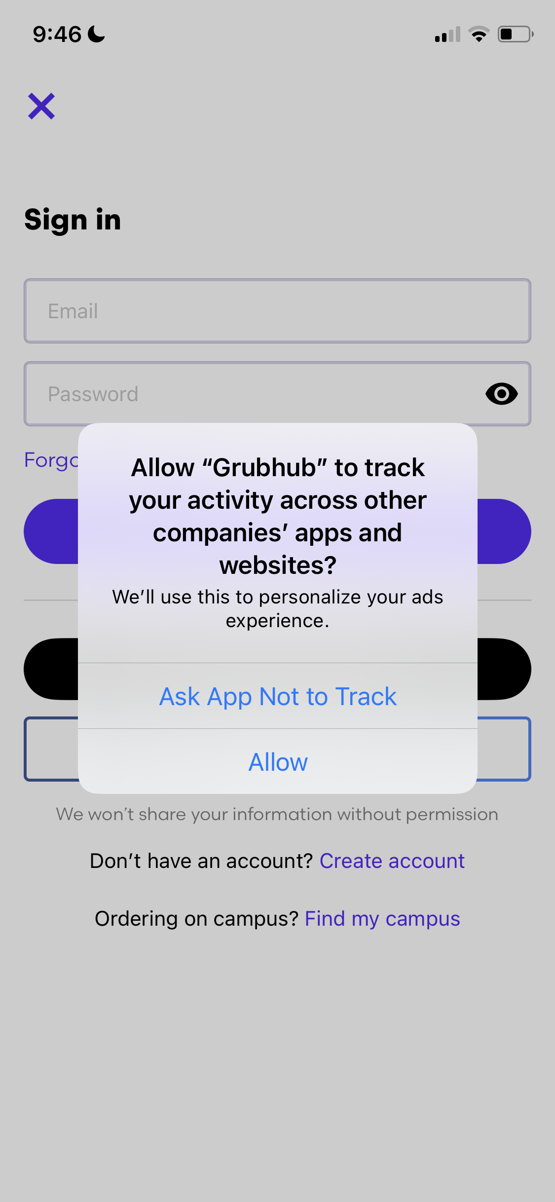 Screenshot of Enable tracking