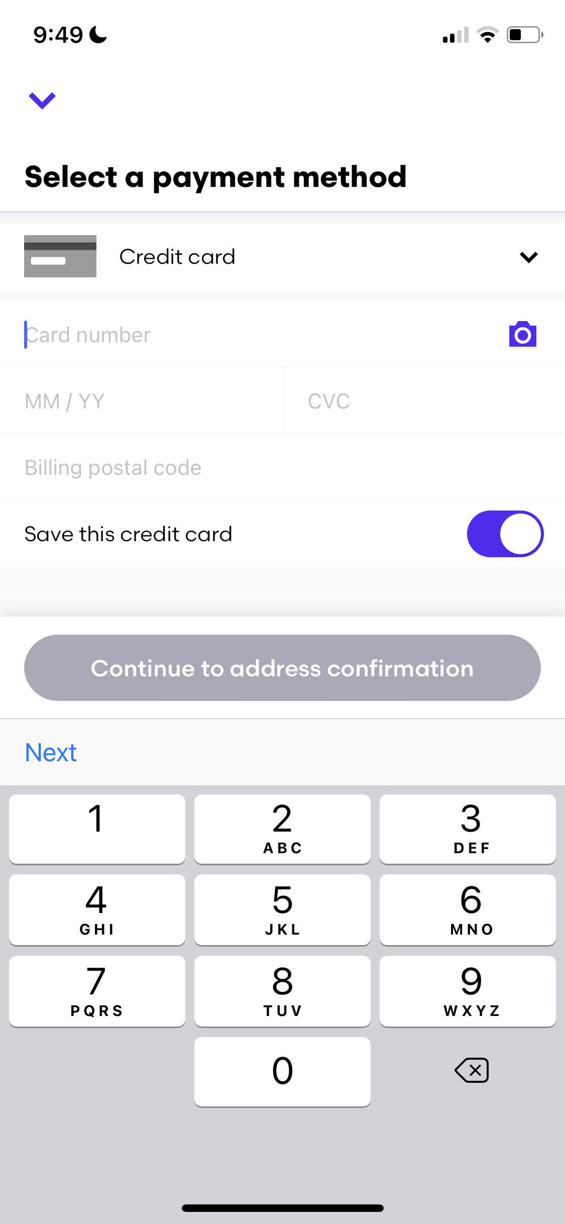 Screenshot of Enter payment details