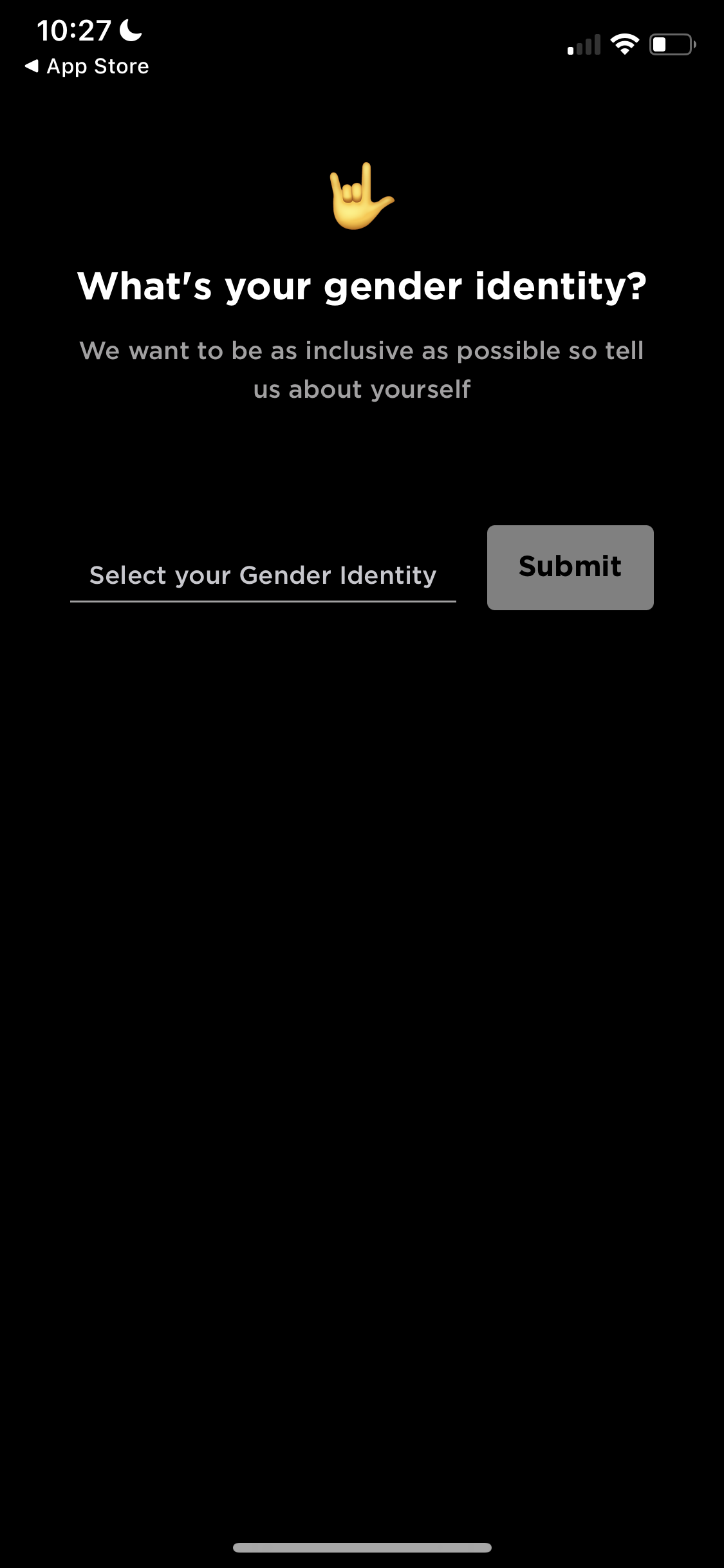 Screenshot of Select gender