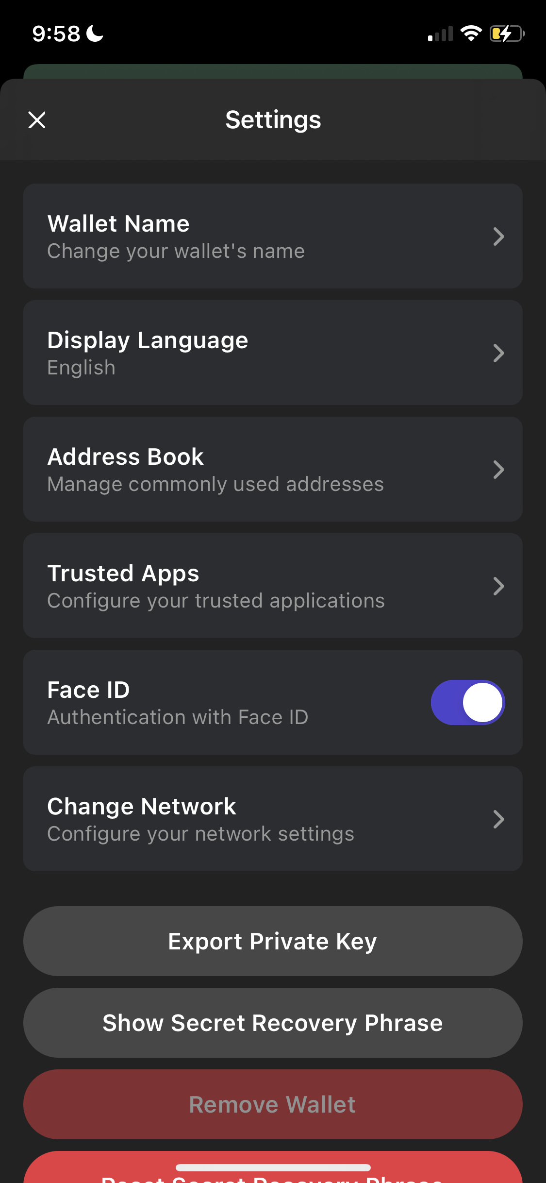 Screenshot of Settings