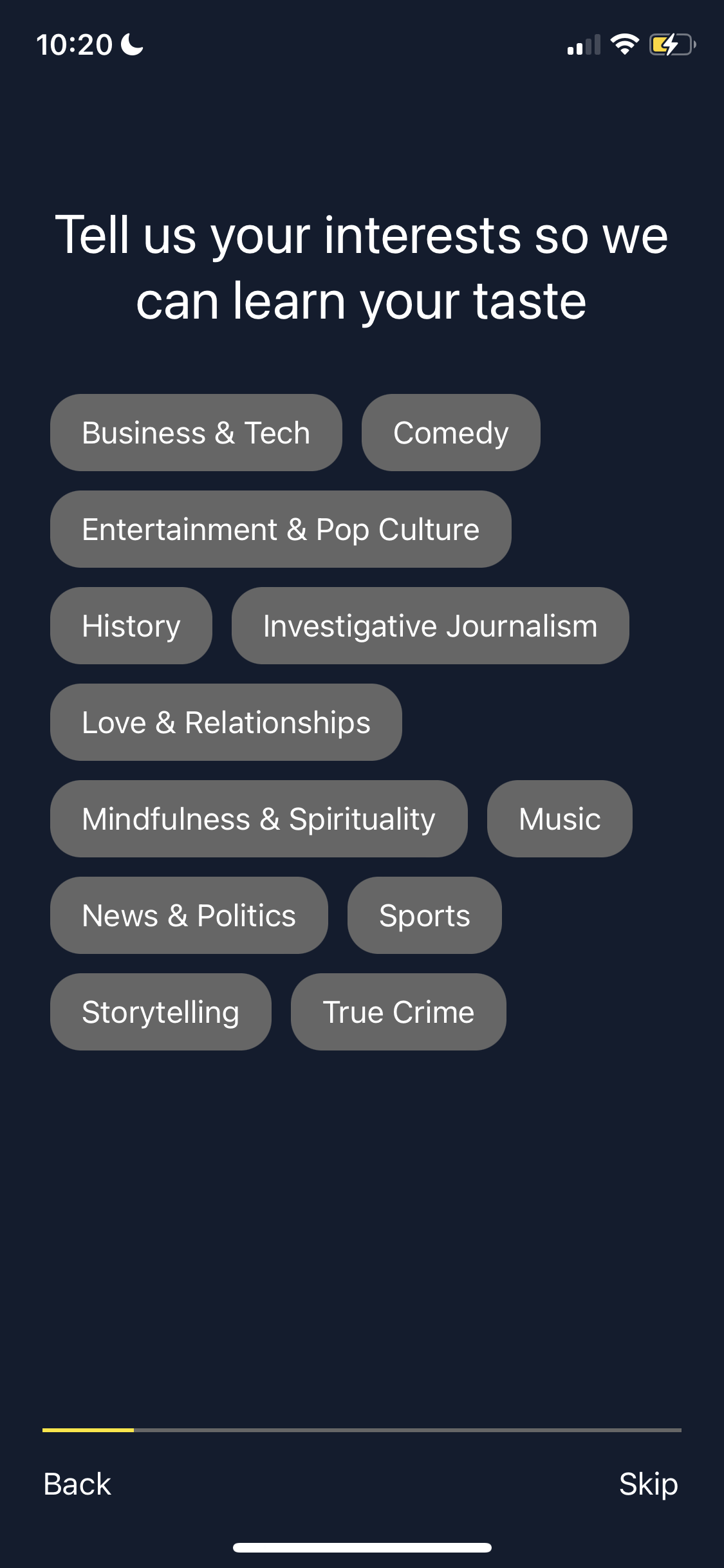 Screenshot of Select interests