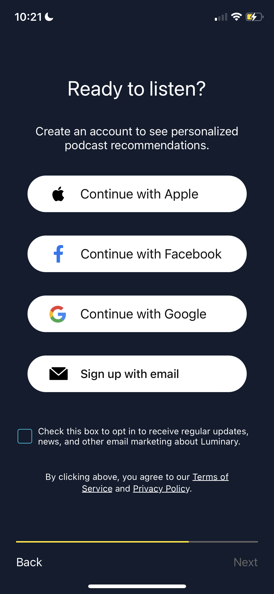 Screenshot of Sign up