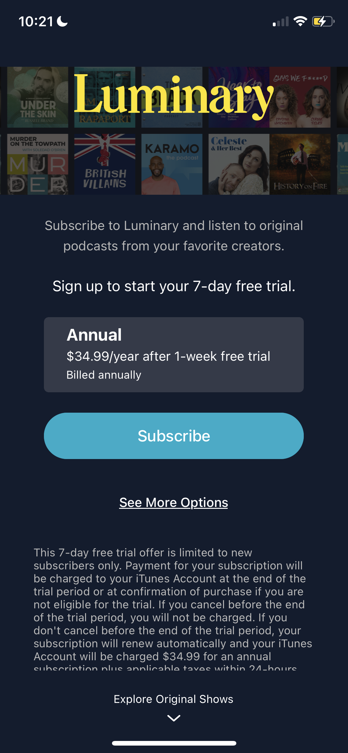 Screenshot of Start trial