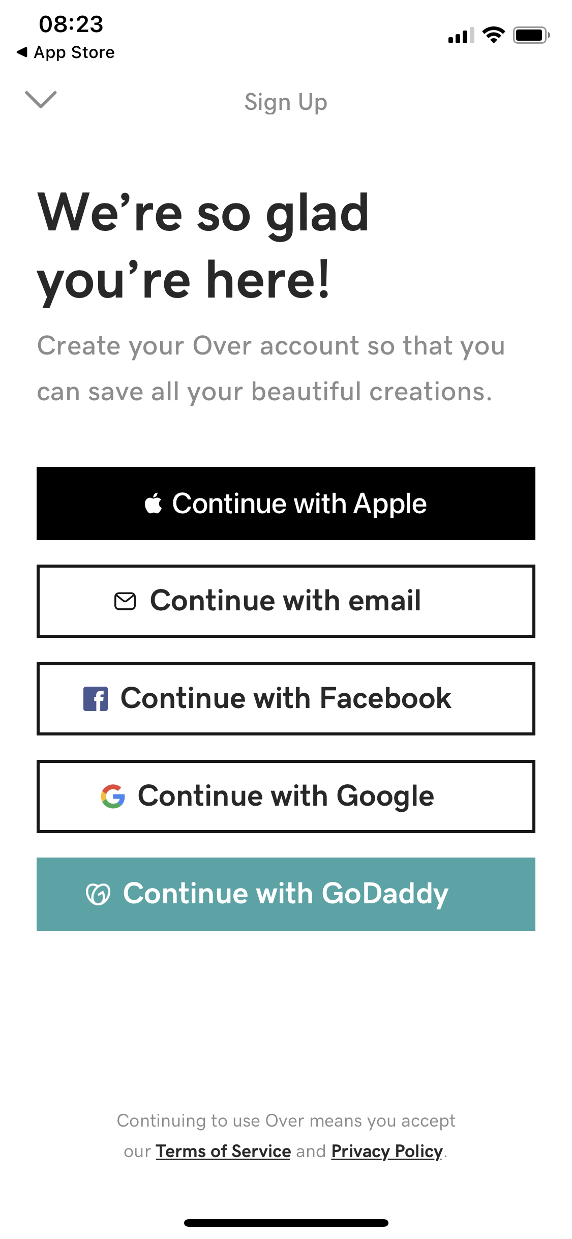 Screenshot of Sign up