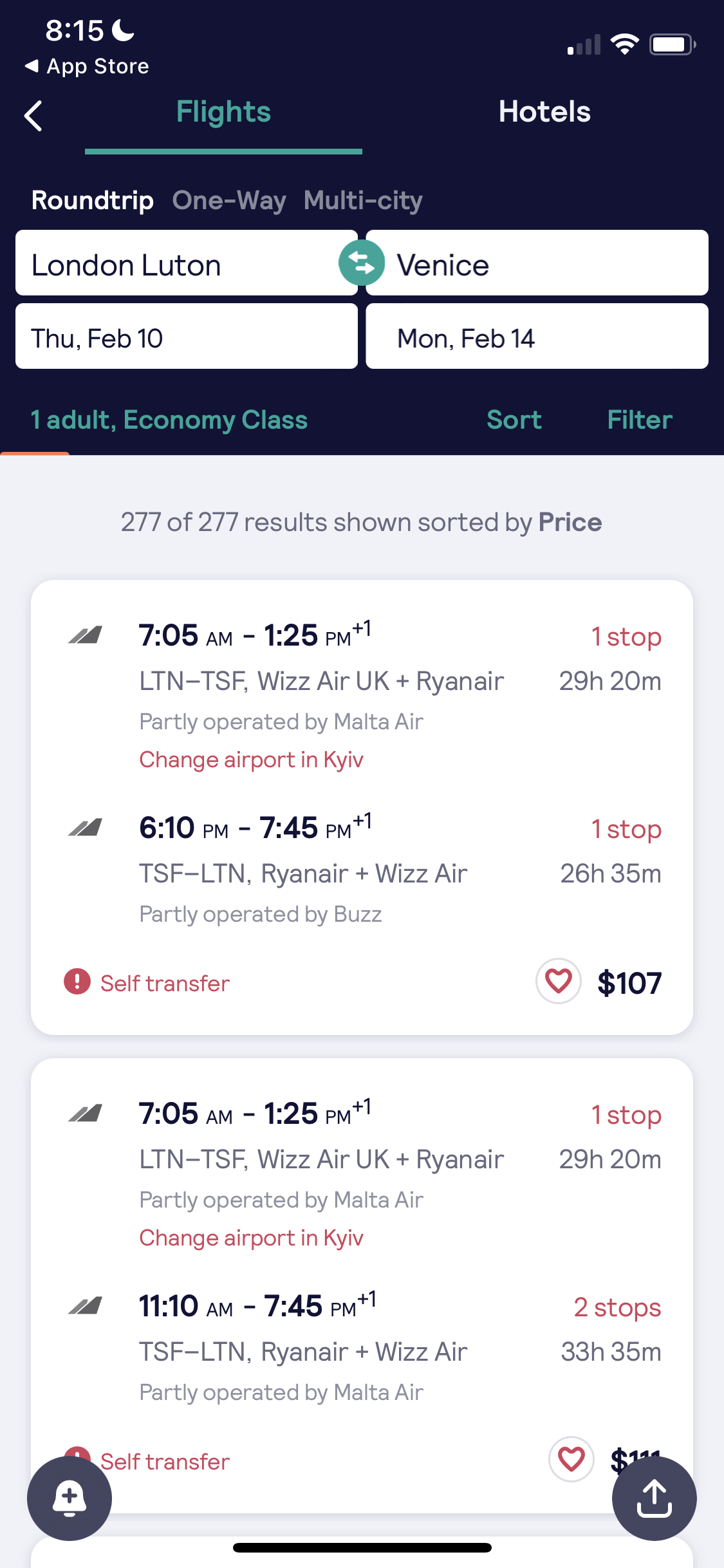 Screenshot of Flights