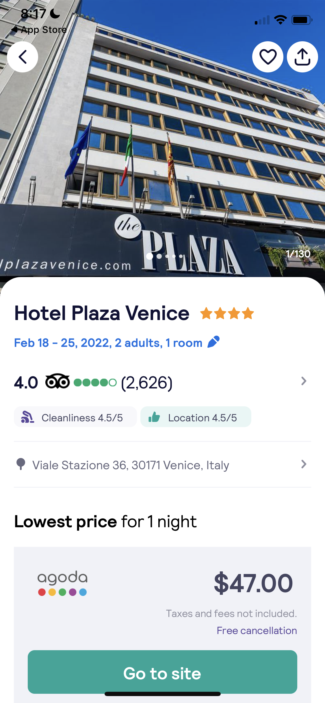 Screenshot of Hotel details