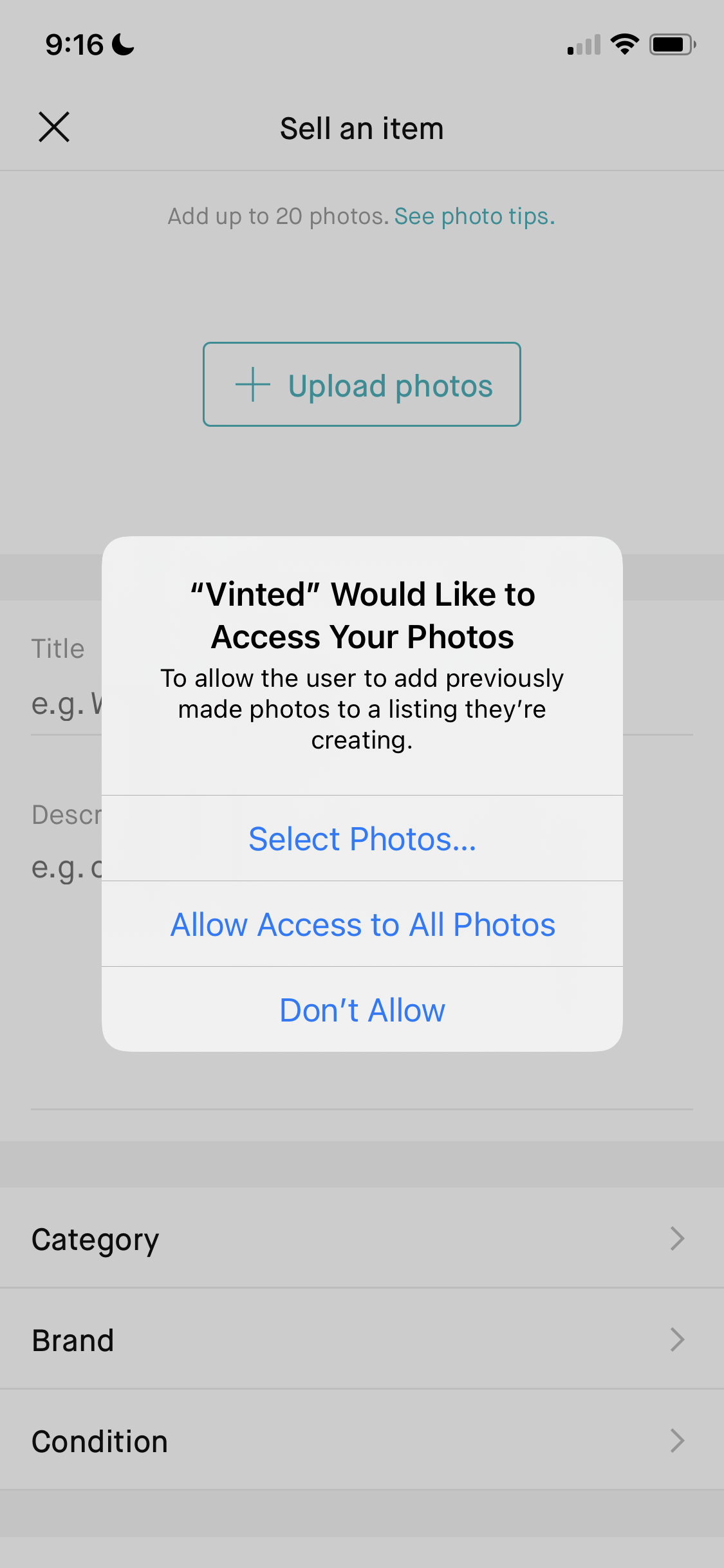 Screenshot of Enable photo access