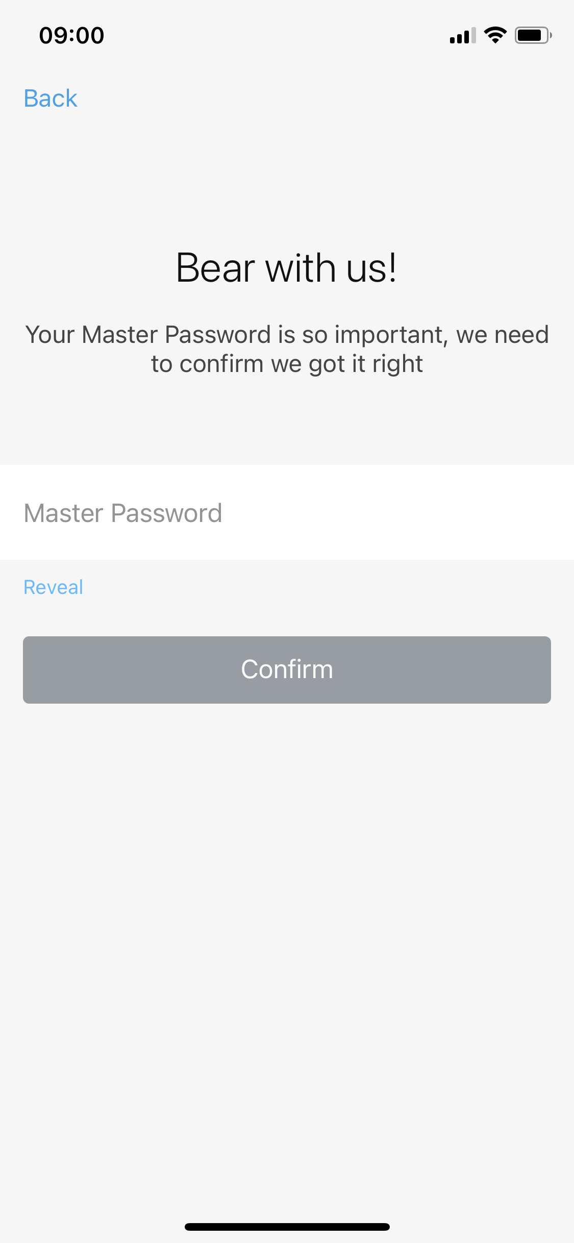 Screenshot of Confirm password