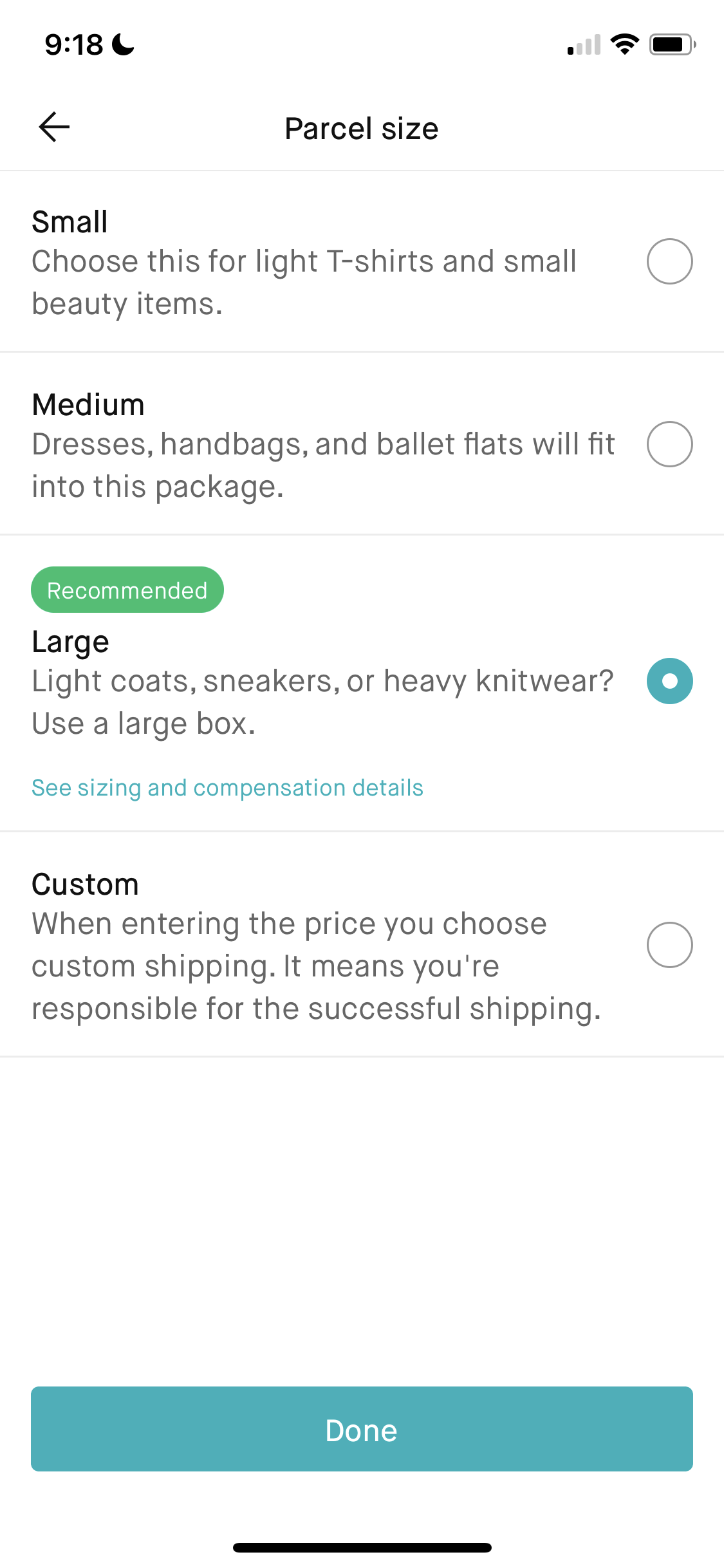 Screenshot of Delivery options