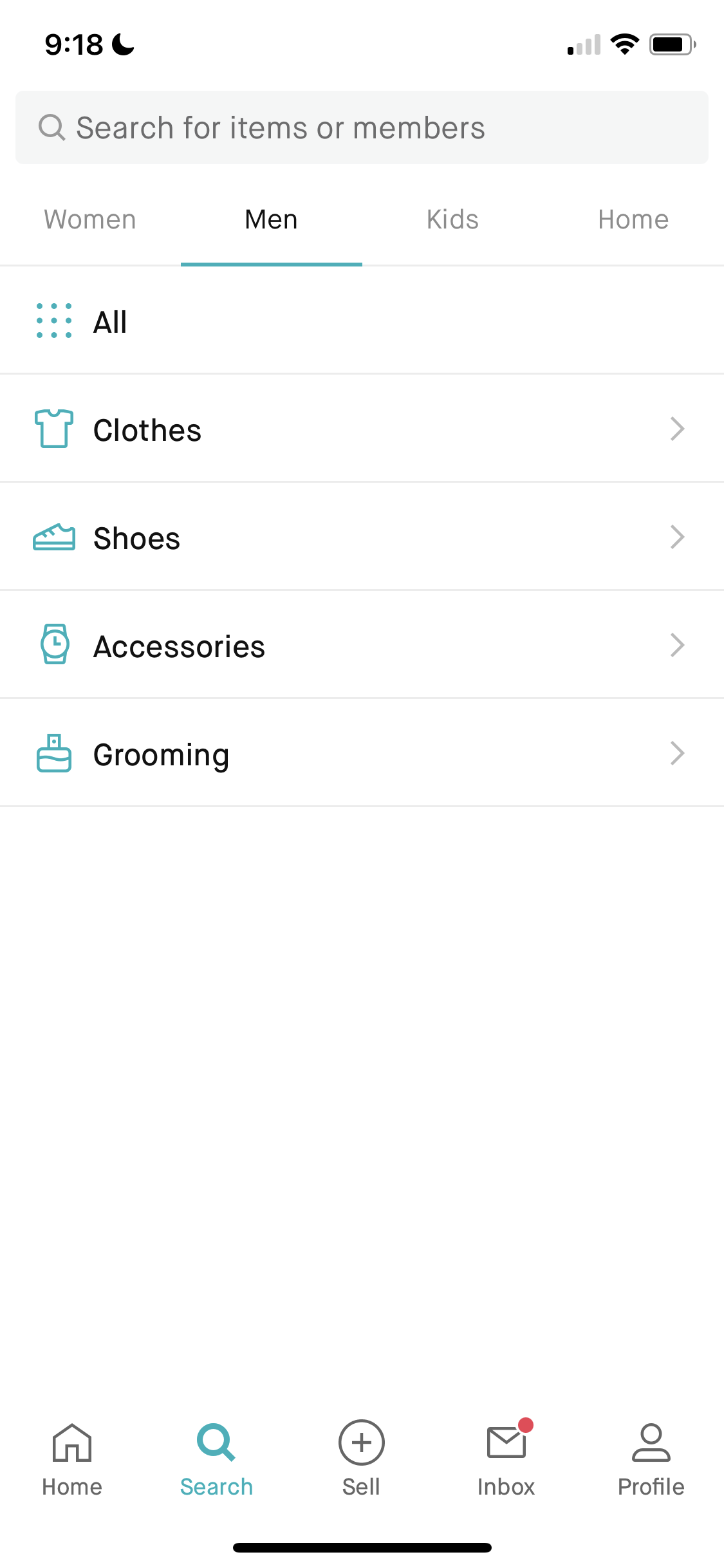 Screenshot of Categories