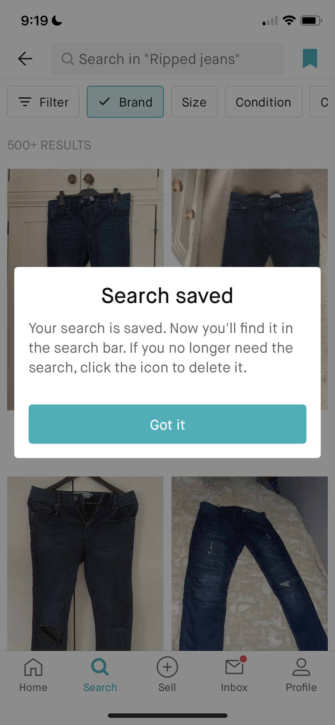 Screenshot of Save search