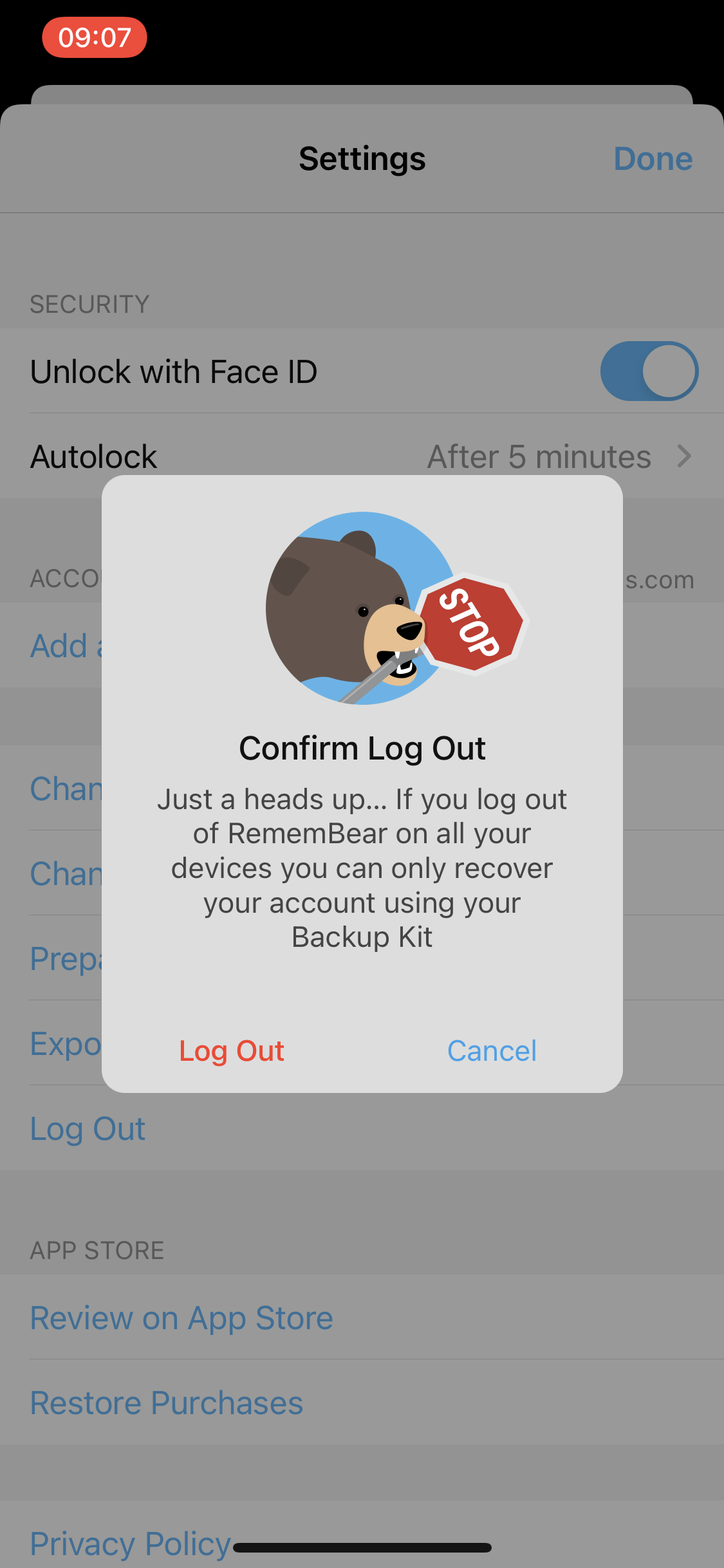 Screenshot of Log out